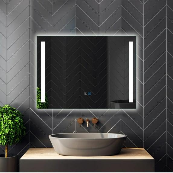 LED Lighted 32x24 Wall Mounted Frameless Rectangle Bathroom Vanity Mirror with Defogger