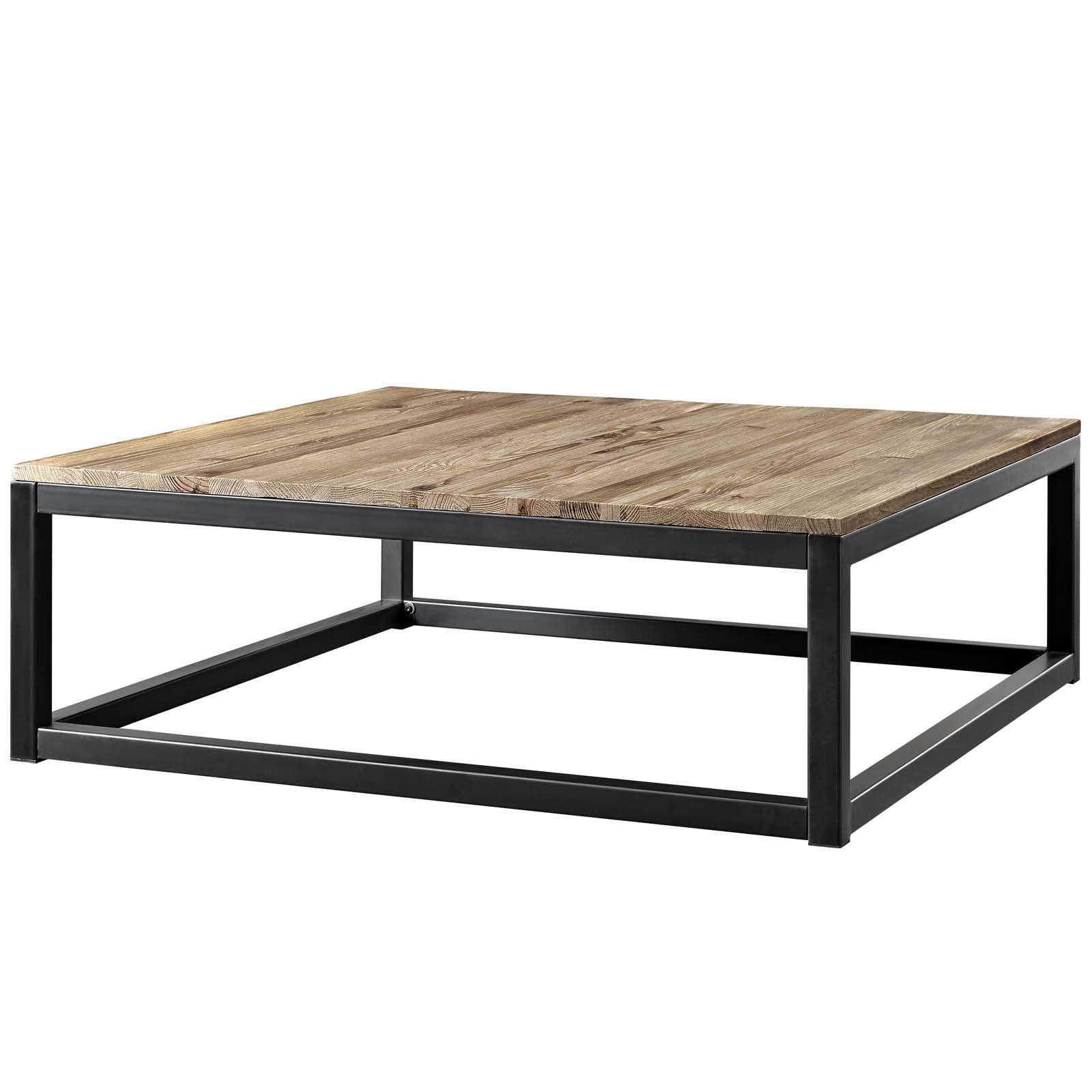 Attune 43.5" Square Solid Pine & Iron Outdoor Coffee Table - Brown
