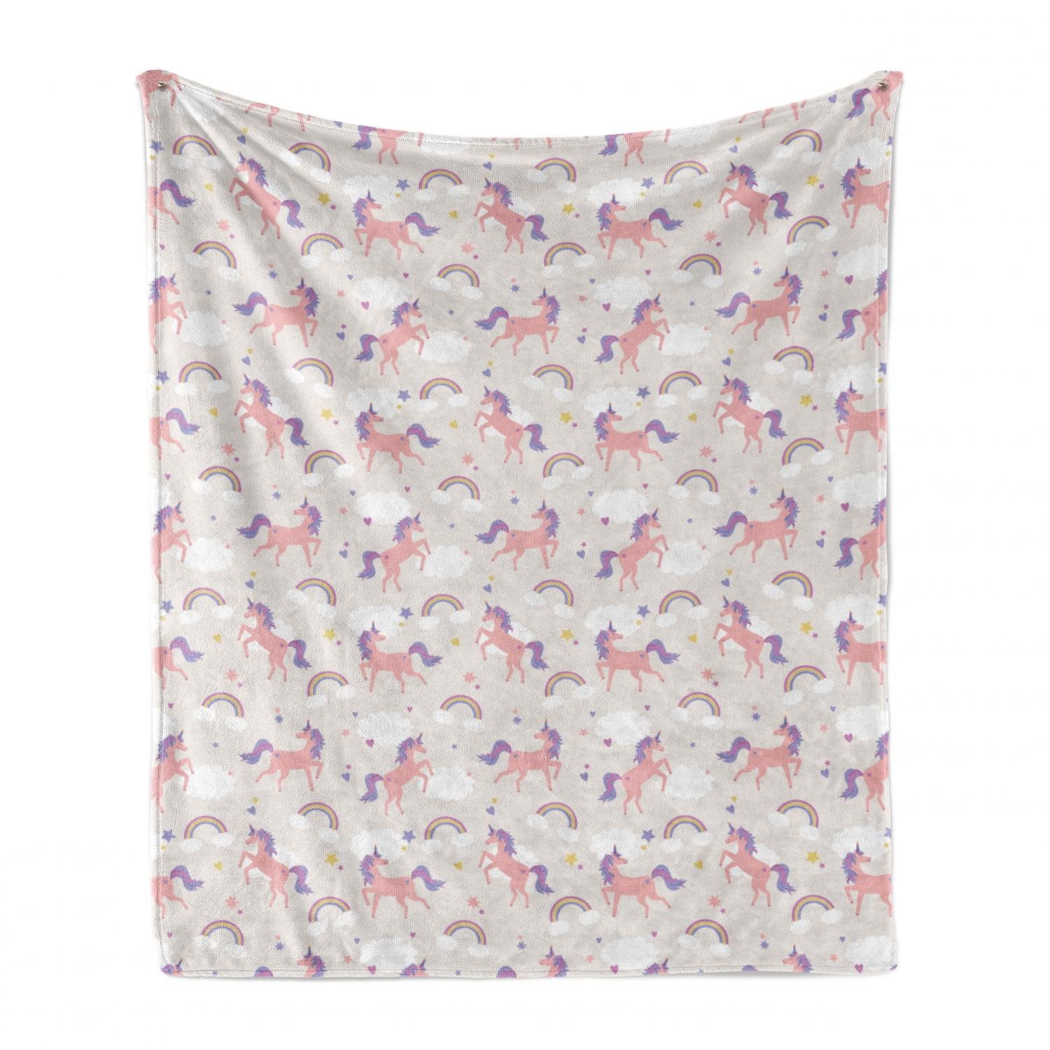 Ambesonne Rainbow Fleece Throw Blanket Dreamy Unicorn Stars Clouds Pale Salmon Multicolor