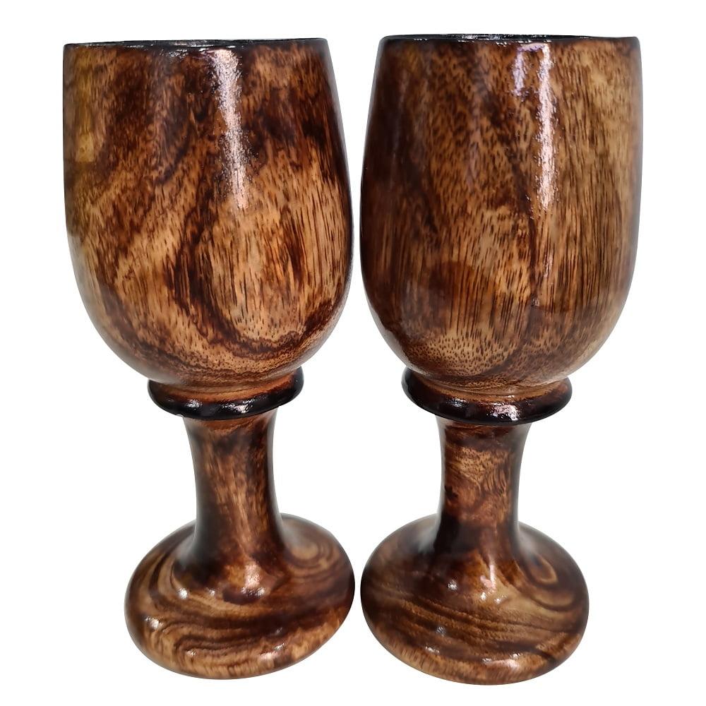 collectiblesBuy Vintage Rustic Wooden Wine Goblet Bar Drinkware Cup Wood Chalice Eco- Friendly Set of 2