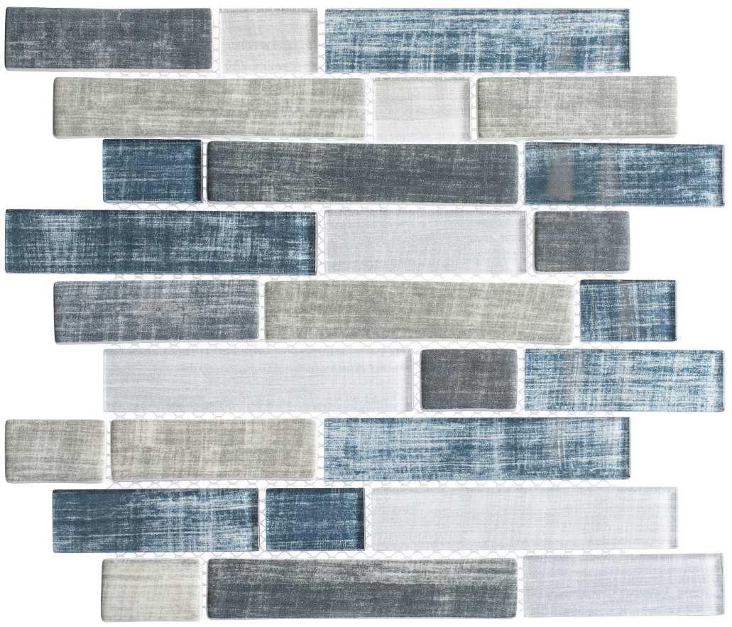 Jive Blue and Gray Glass Mosaic Wall Tile Sheet