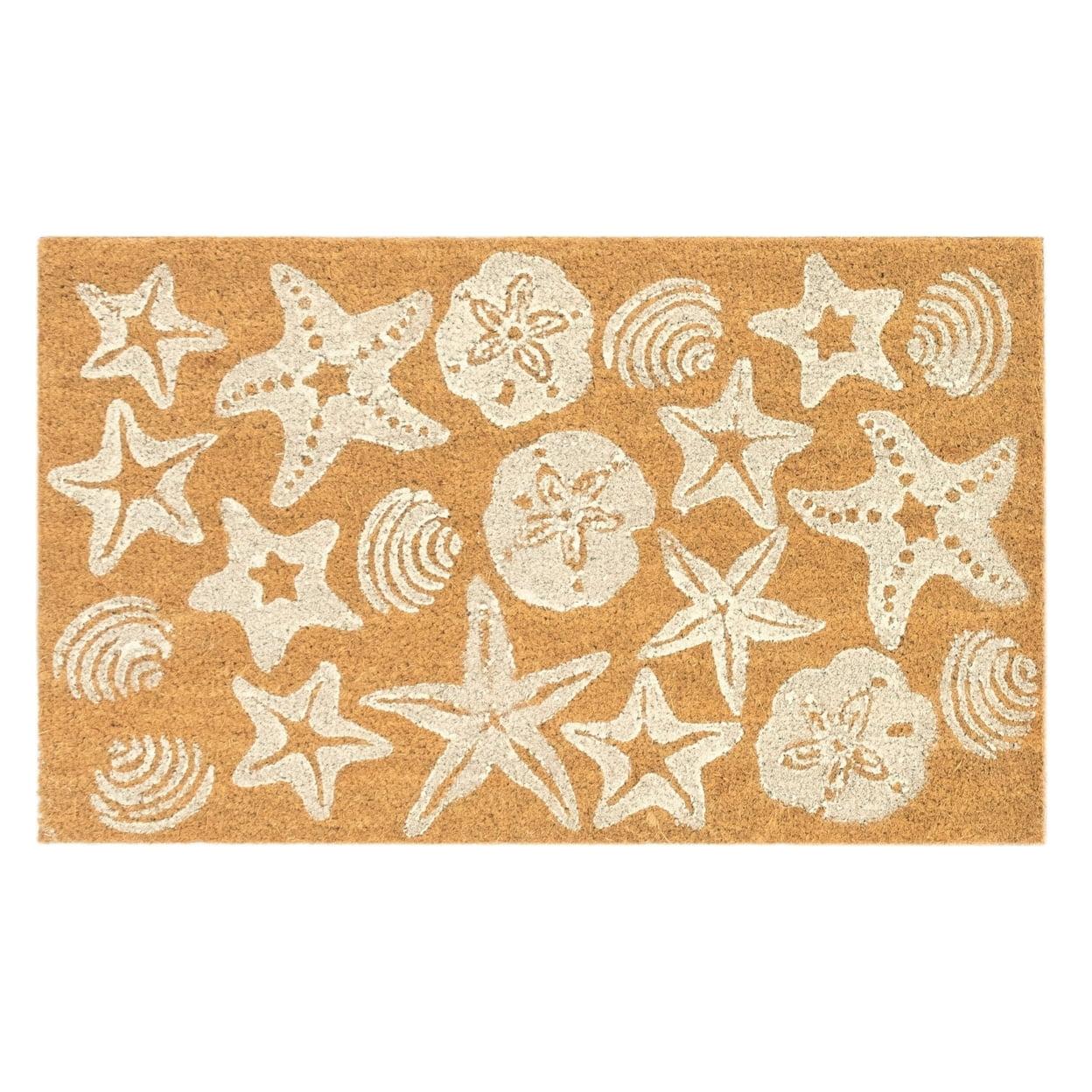 Coastal Charm White Coir Outdoor Door Mat with Shell Design