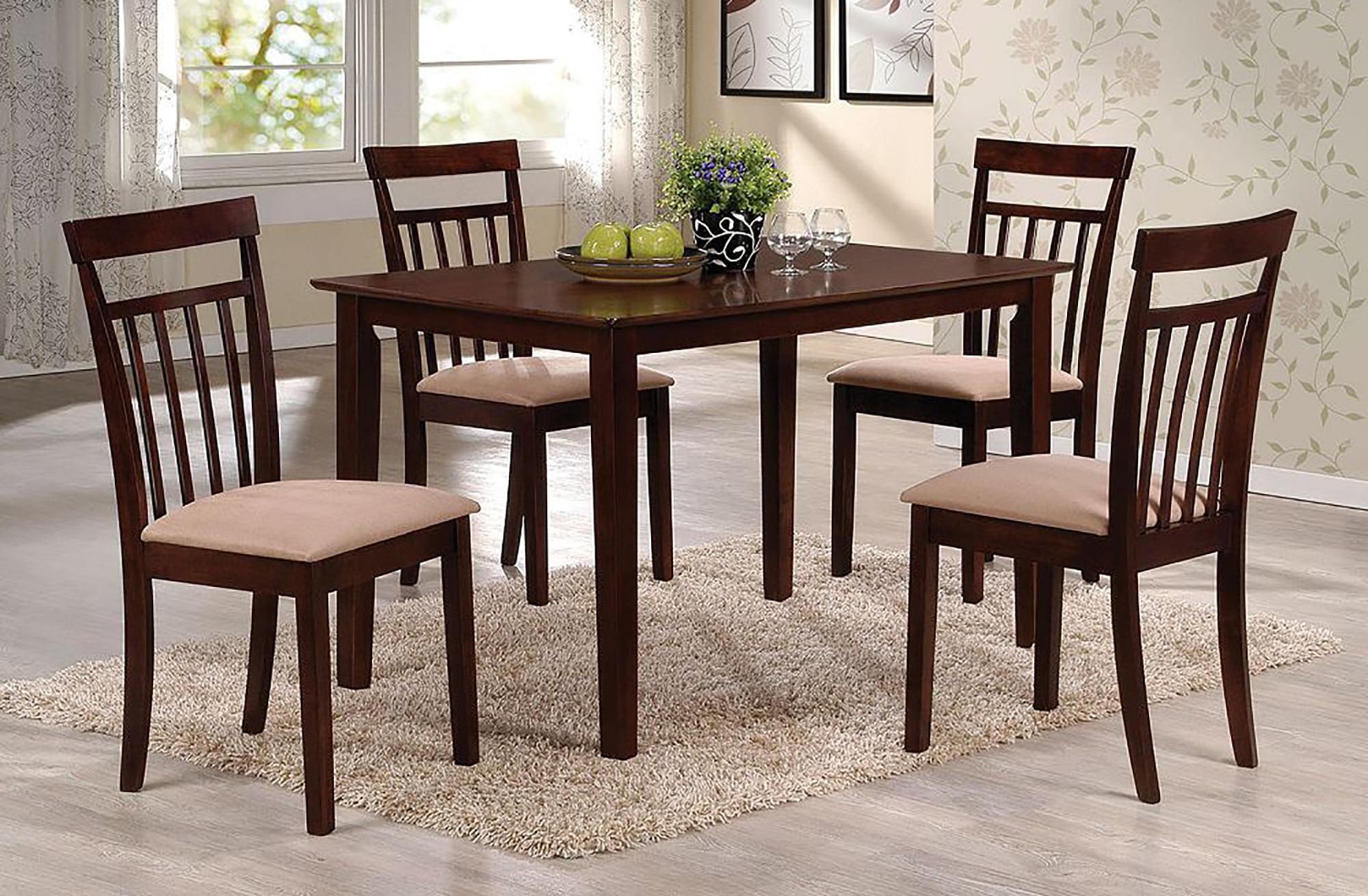 Espresso Finish Transitional 5-Piece Dining Set with Beige Microfiber Chairs