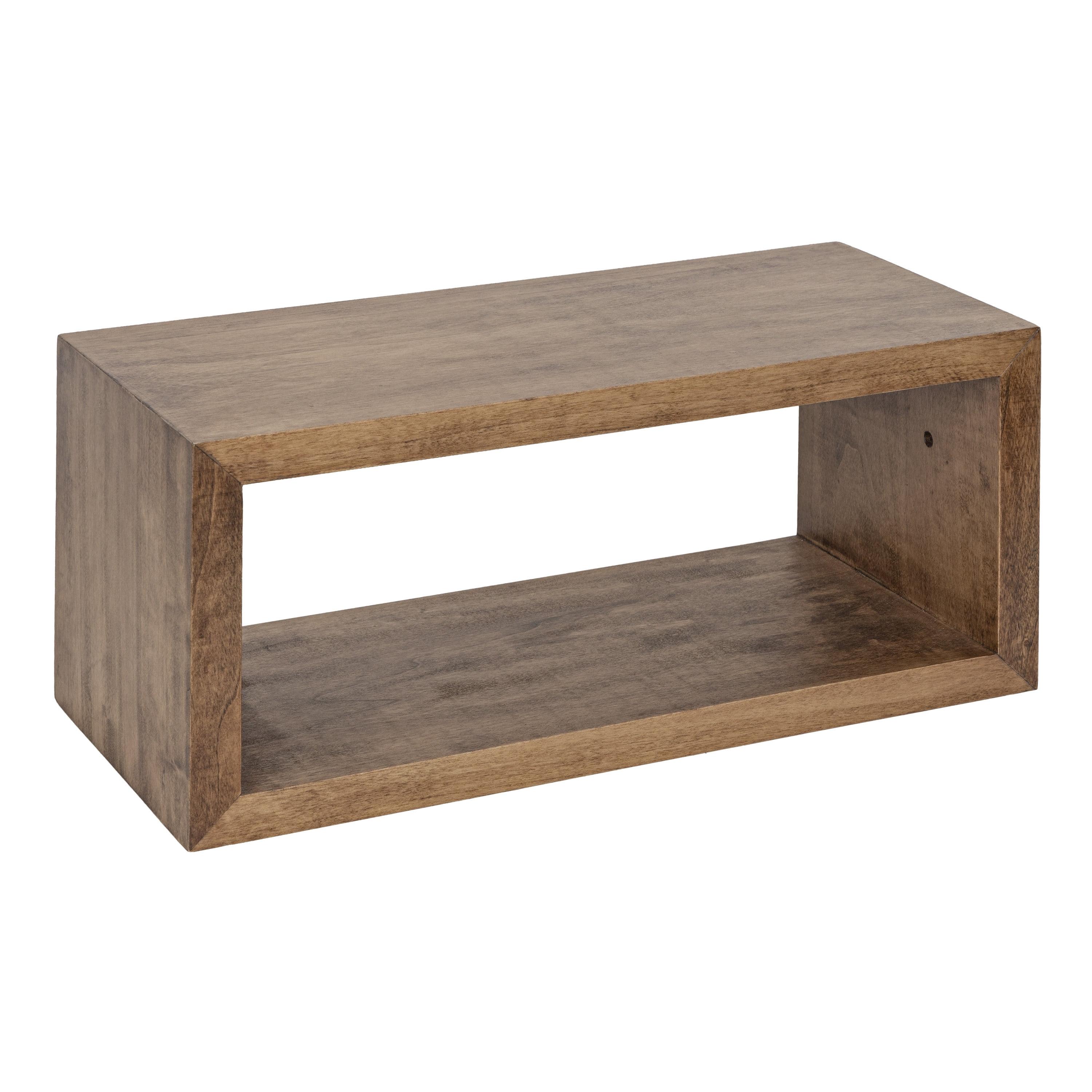 Rustic Brown Floating Cube Wood Wall Shelf, 11.4" x 23.1"