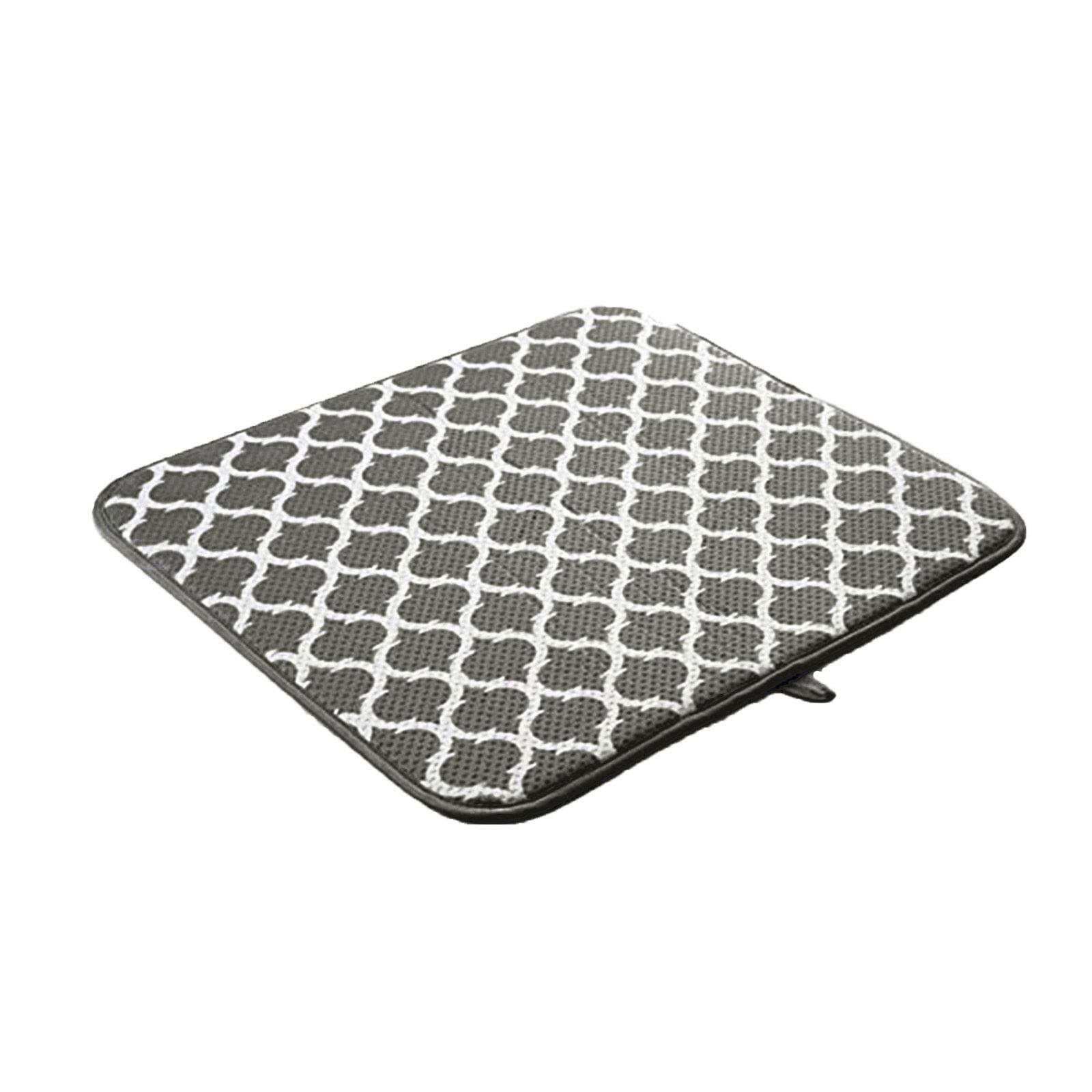 Gray Microfiber Foldable Dish Drying Mat with Trellis Pattern