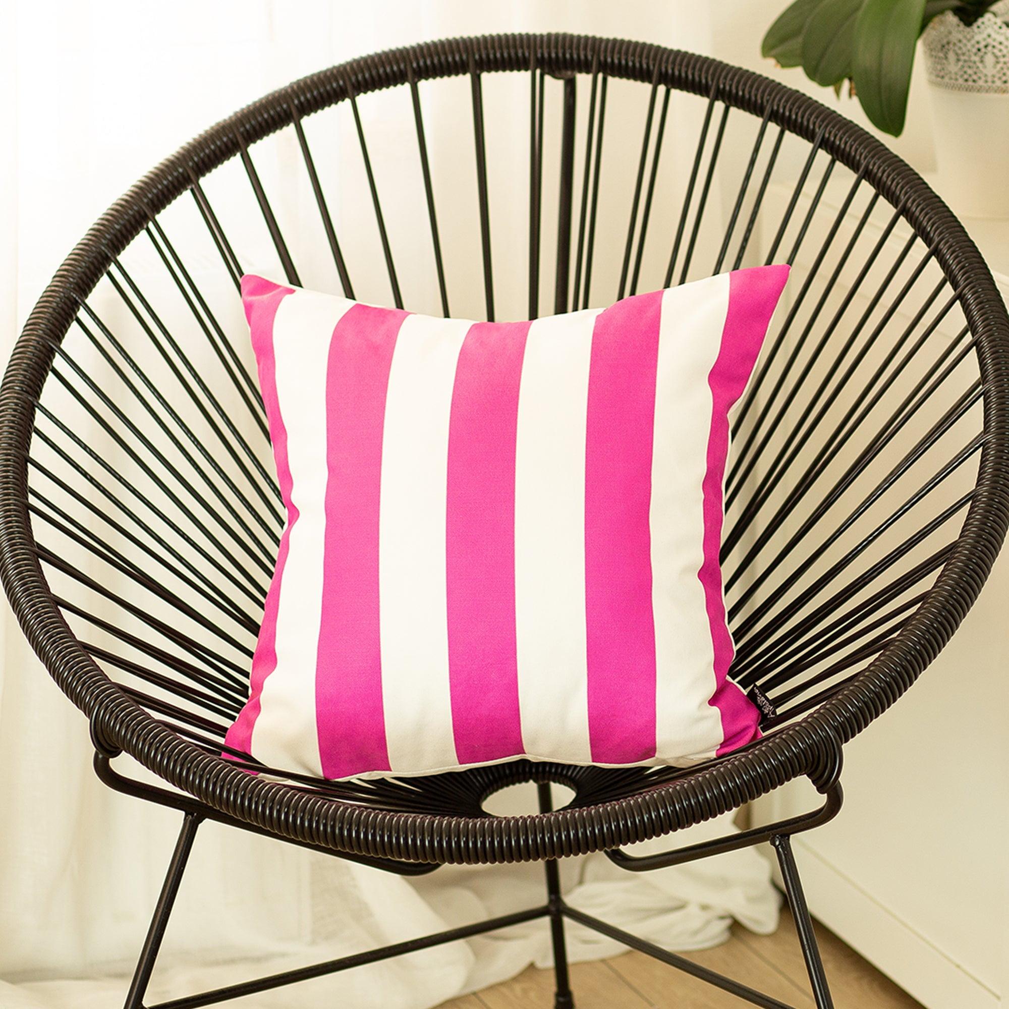 Pink and White Striped Square Polyester Throw Pillow Cover