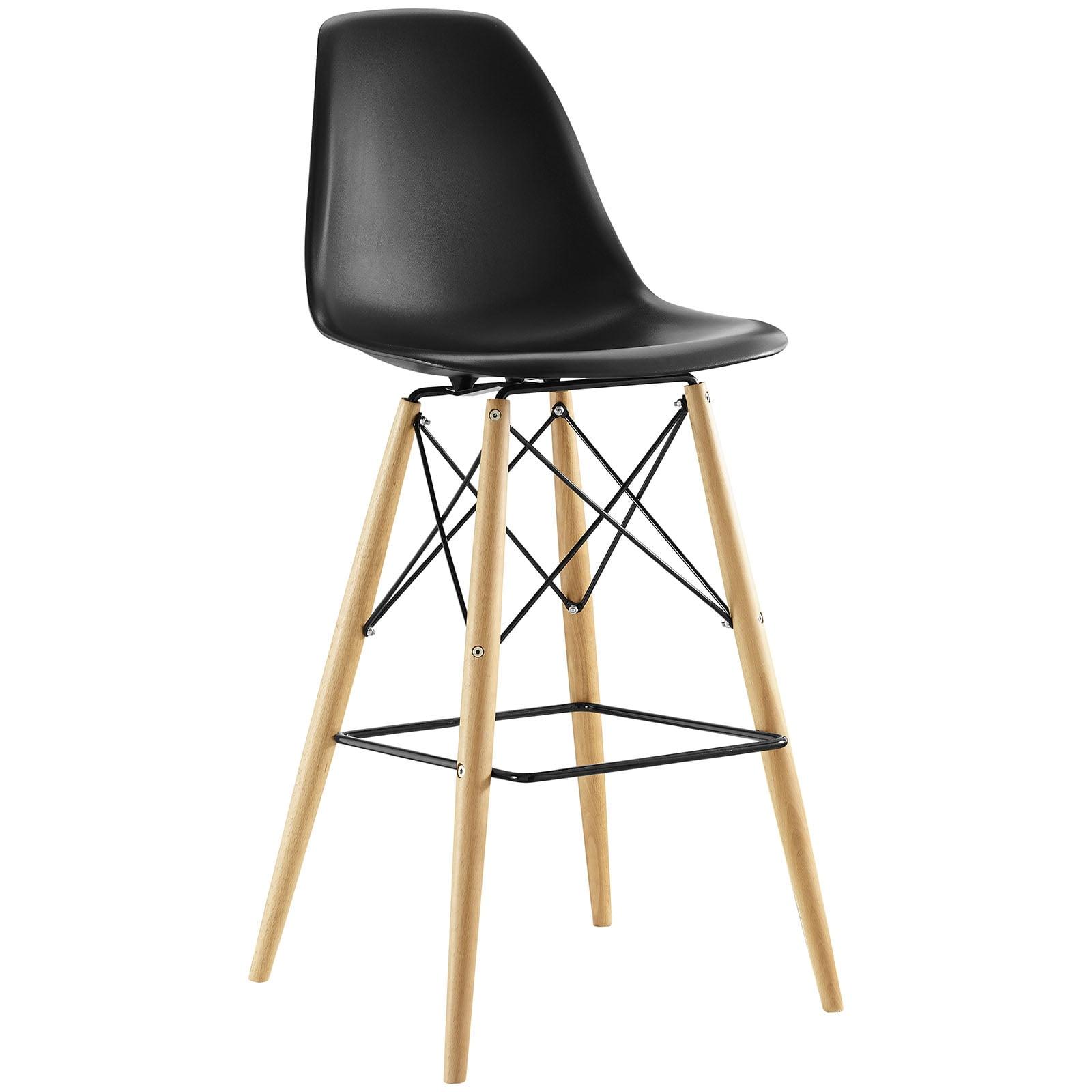 Truss Mid-Century Modern Bar Stool in Black with Wood Legs