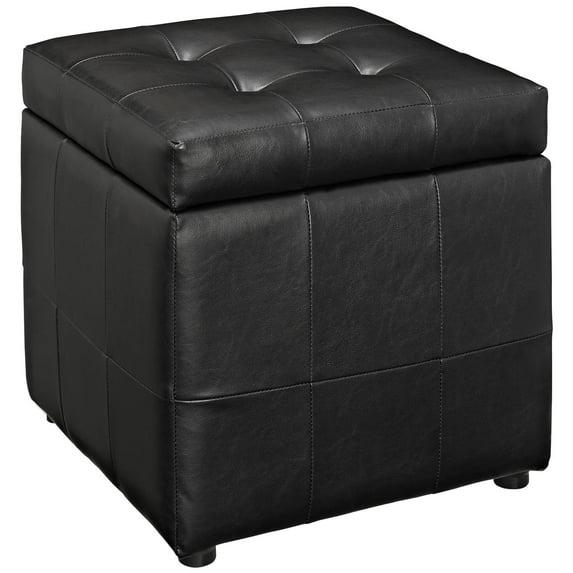 Hawthorne Collection Square Faux Leather Storage Ottoman in Black