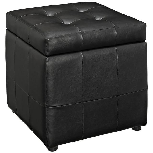 Hawthorne Collection Square Faux Leather Storage Ottoman in Black