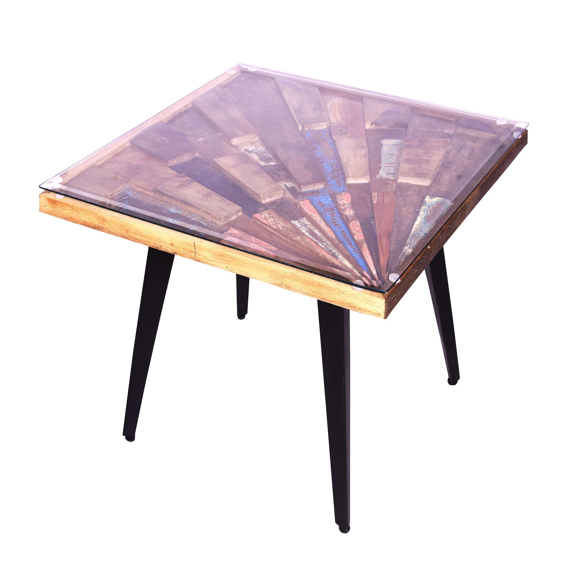 Rustic Sunburst Mango Wood & Metal 26" Square End Table