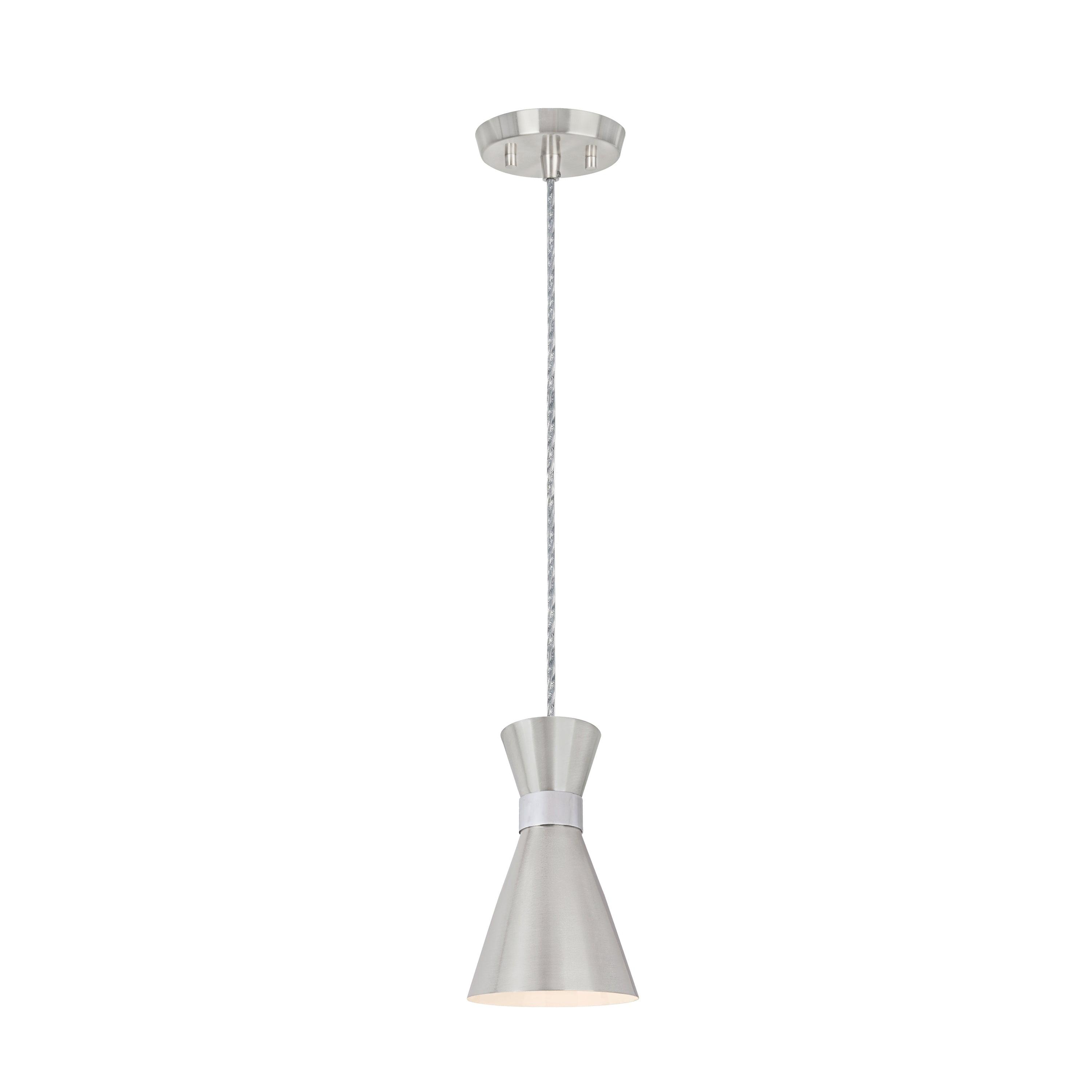 Transitional Mini Pendant Light in Satin Nickel & Chrome, 5" Wide