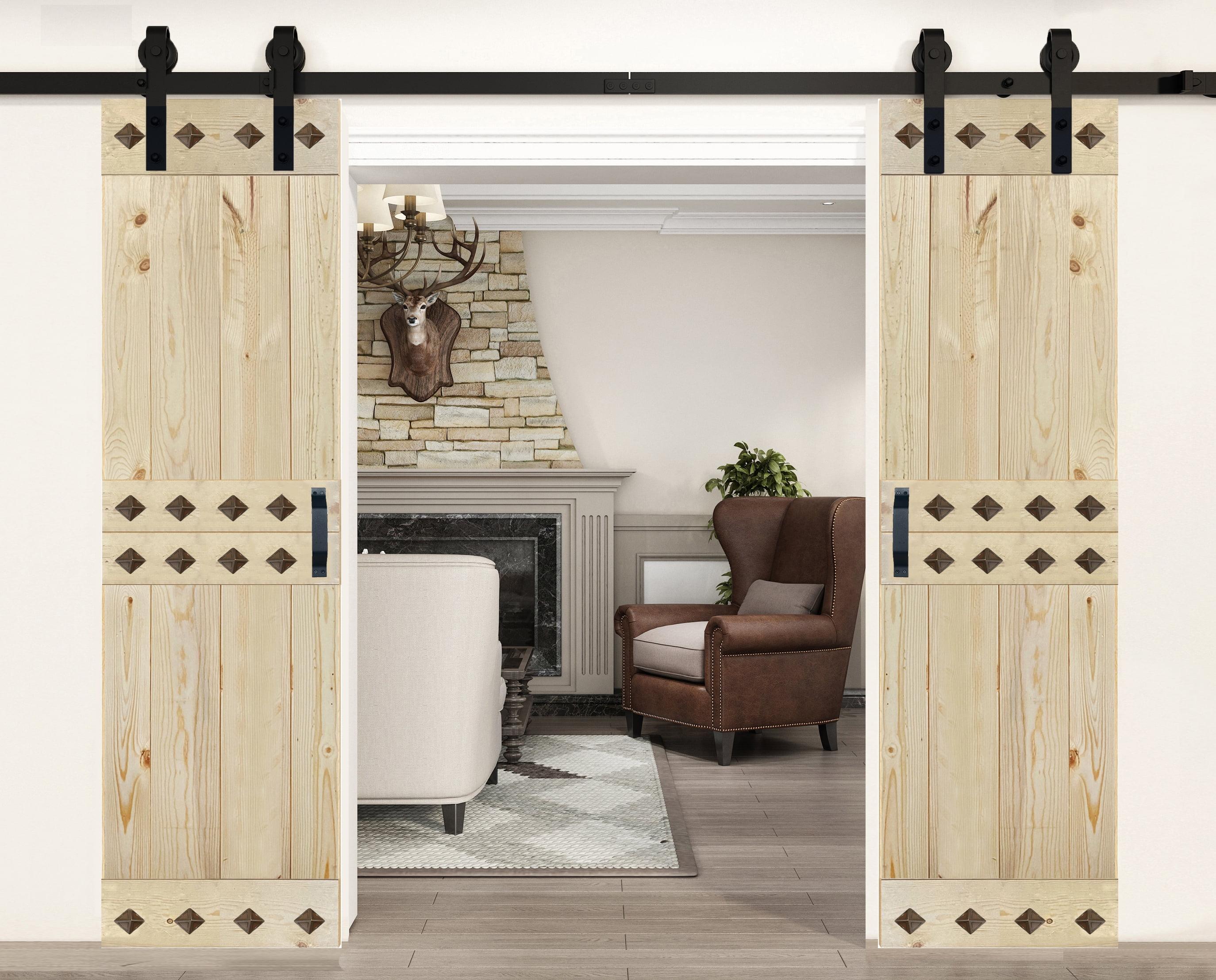 84'' Solid Wood Paneled Low-Gloss with Installation Hardware Kit Barn Door