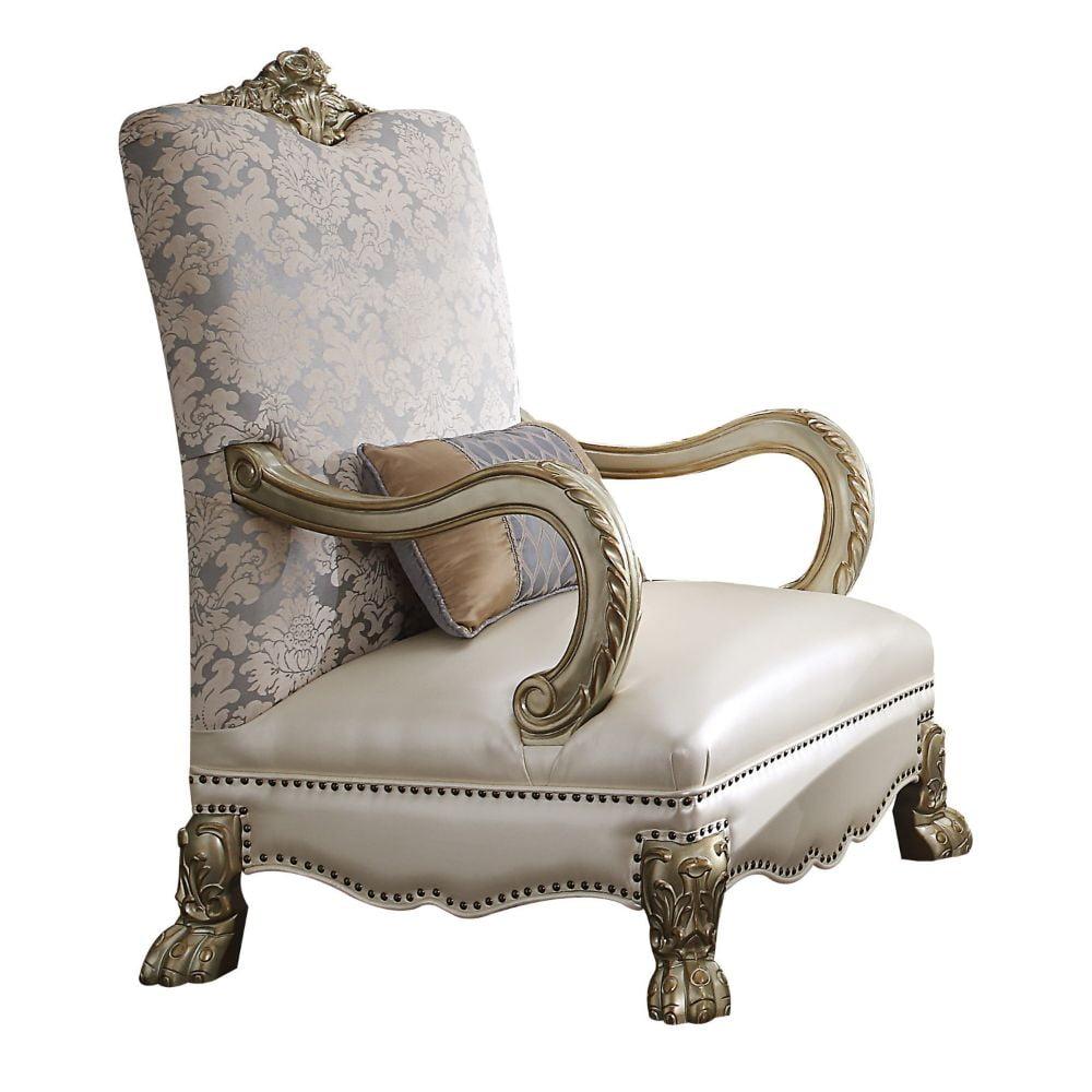 Dresden Pearl PU Fabric Gold Patina Accent Chair