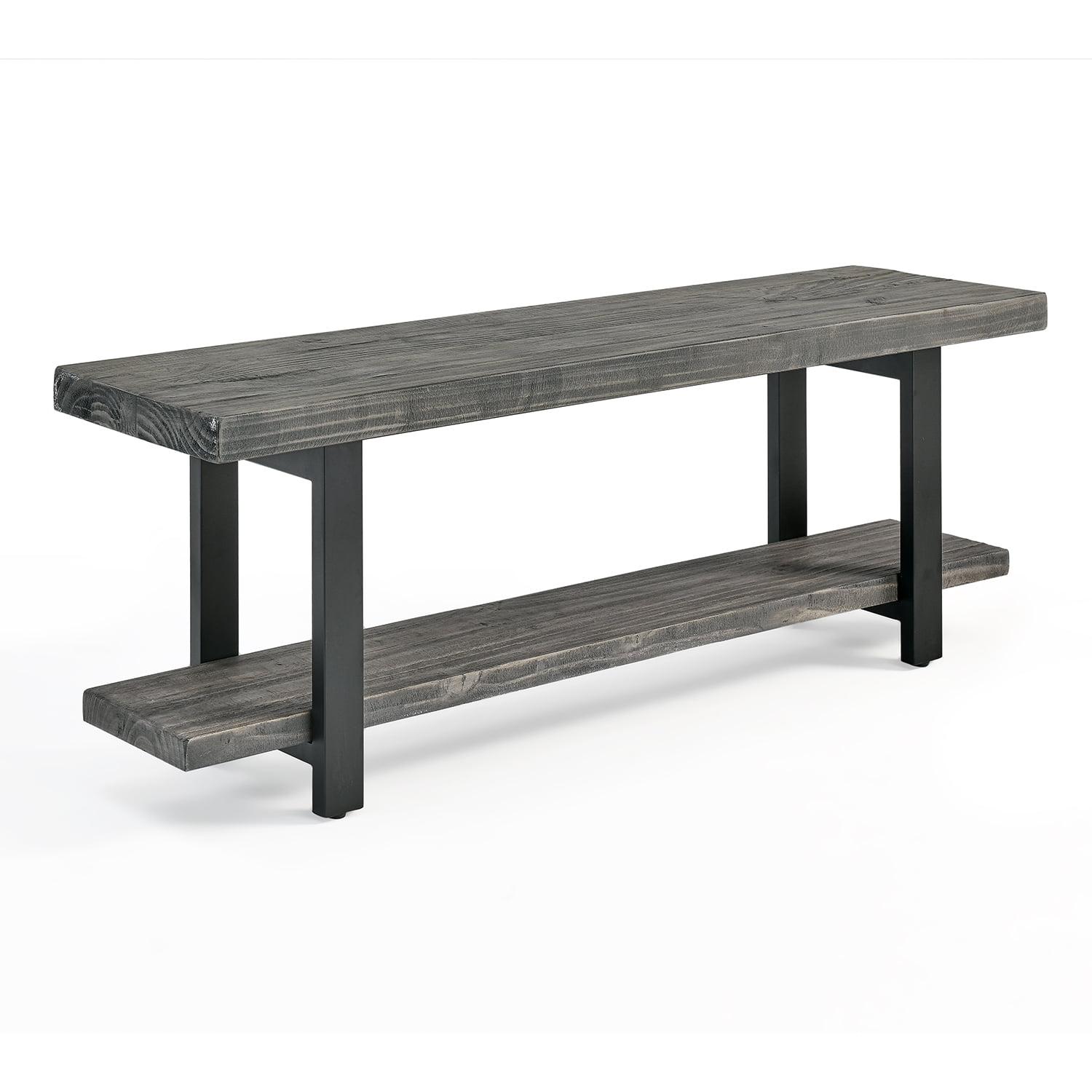 Pomona Slate Gray Metal and Reclaimed Wood Bench