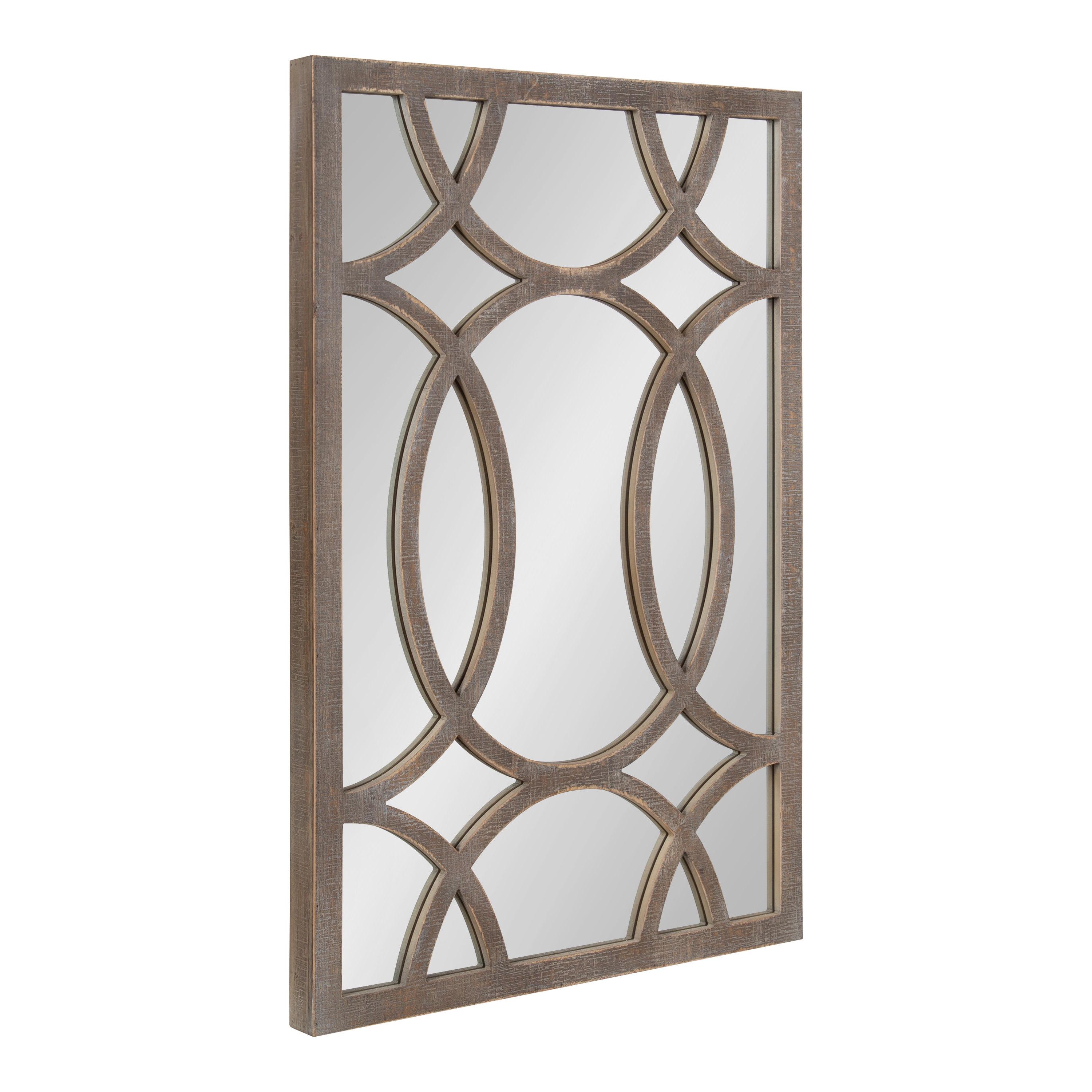 Tolland Farmhouse Fretwork Wooden Wall Mirror, 24x36, Rustic Brown