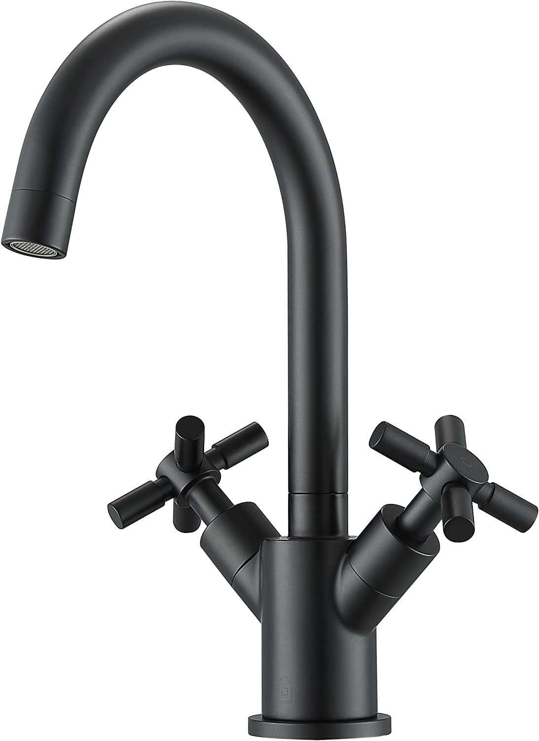 Matte Black Brass Double Handle Bathroom Faucet