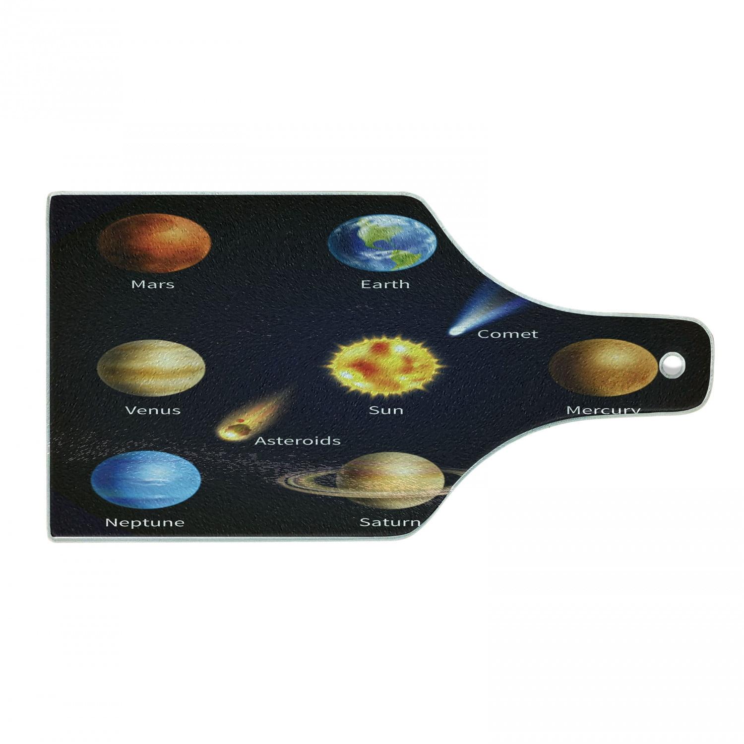 Ambesonne Science Tempered Glass Cutting Board Space Planets Comet Multicolor