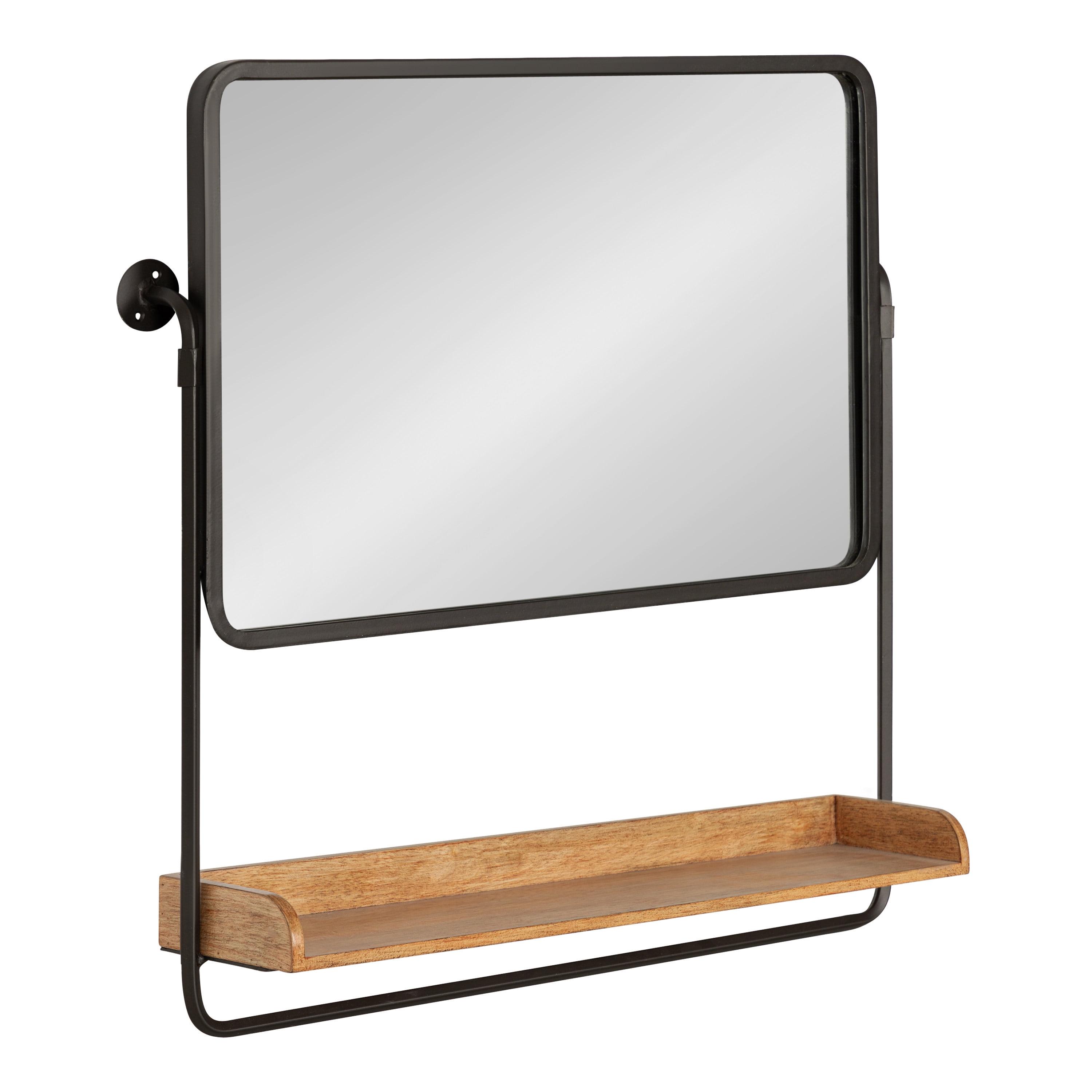 Rustic Brown and Black Rectangular Wall Mirror with Shelf