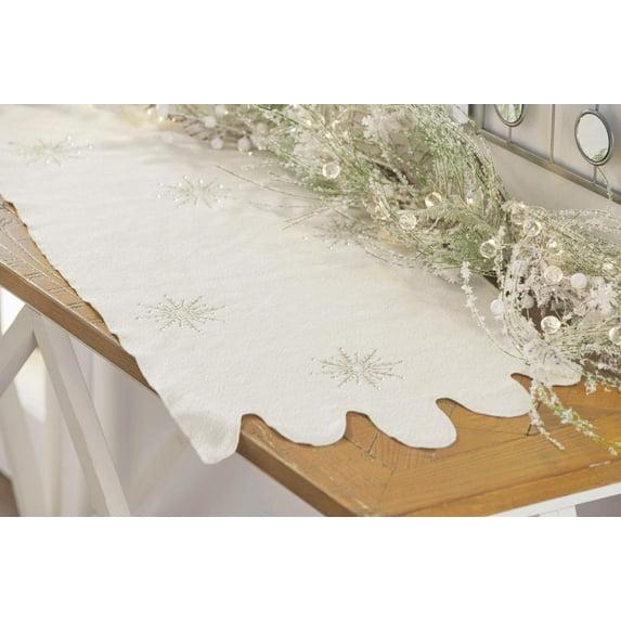 Saro Runner_Holly And Ribbon Design Embroidered Table Runner