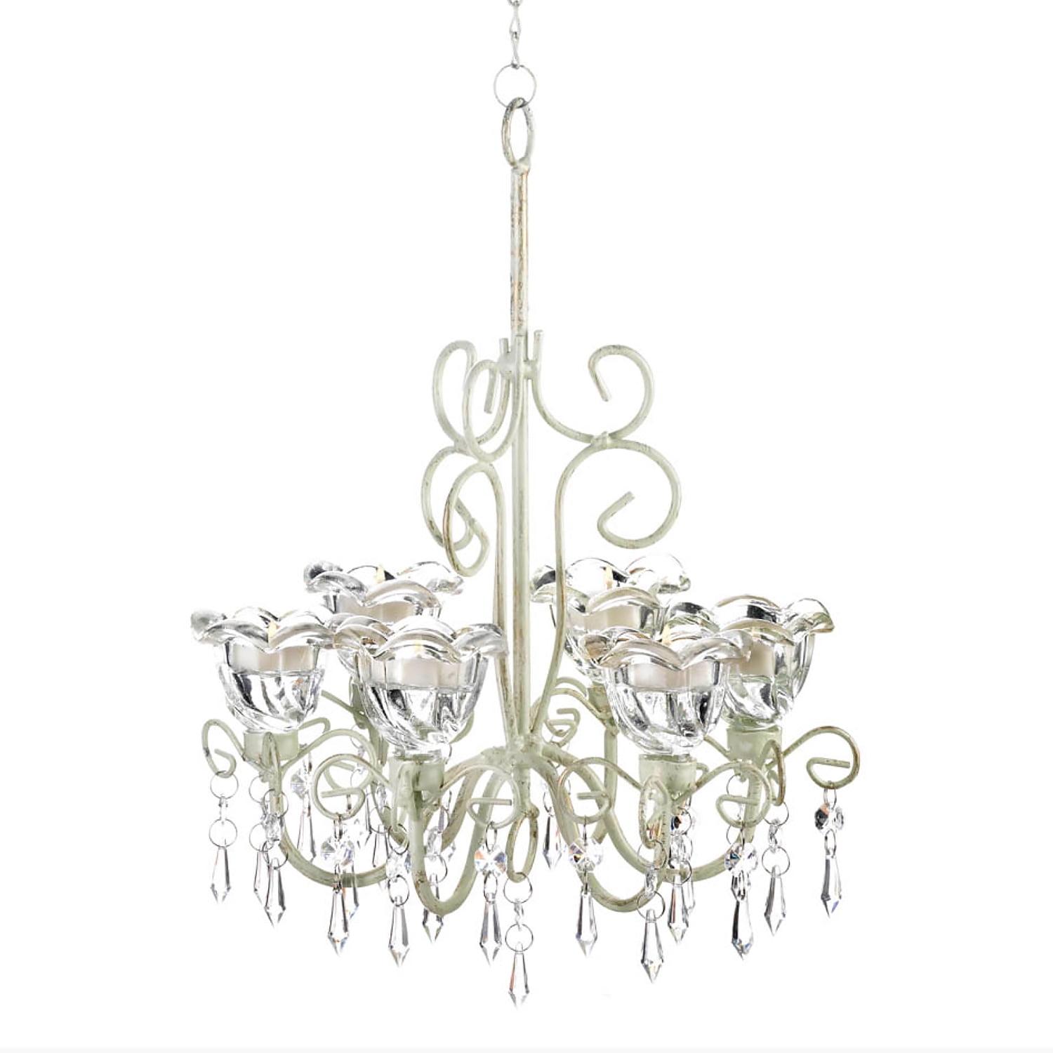 White Crystal Outdoor Candle Chandelier with Metal Frame