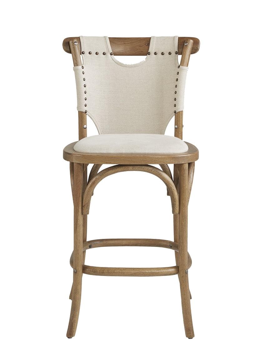 Nashville Oak and Canvas Counter Stool with Nailhead Trim