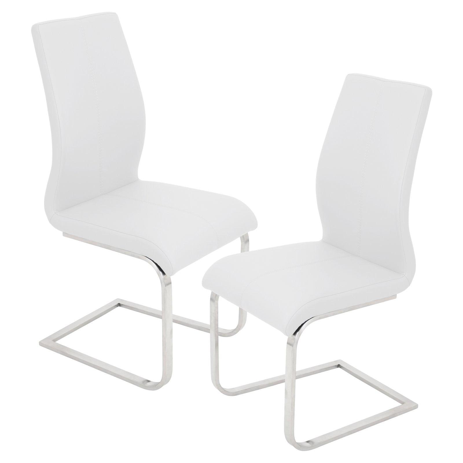 White Faux Leather Upholstered Parsons Side Chair with Metal Frame