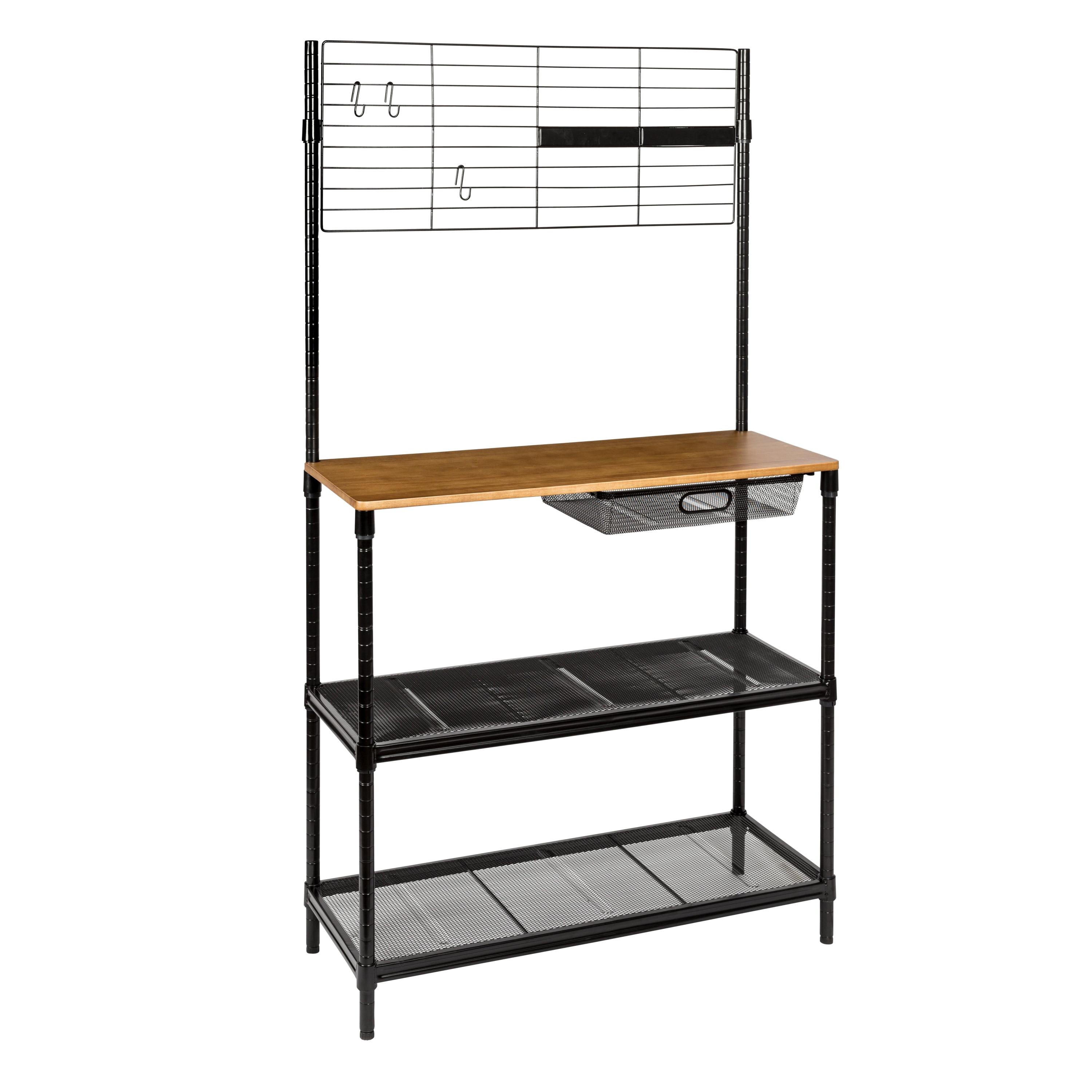 Modern Black Steel Kitchen Baker's Rack with Wood Cutting Board