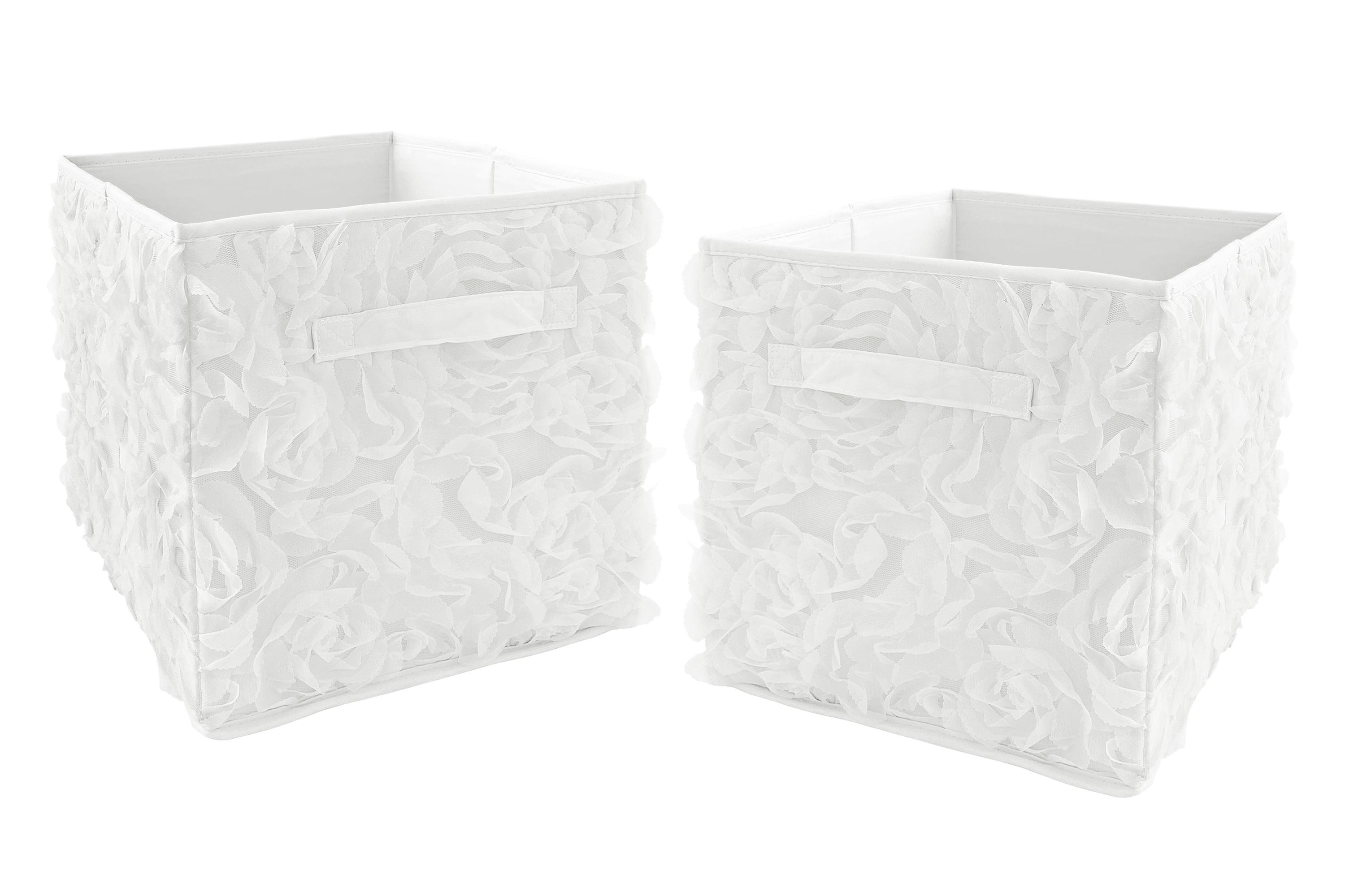 White Chiffon Rose Fabric Collapsible Storage Cubes Set