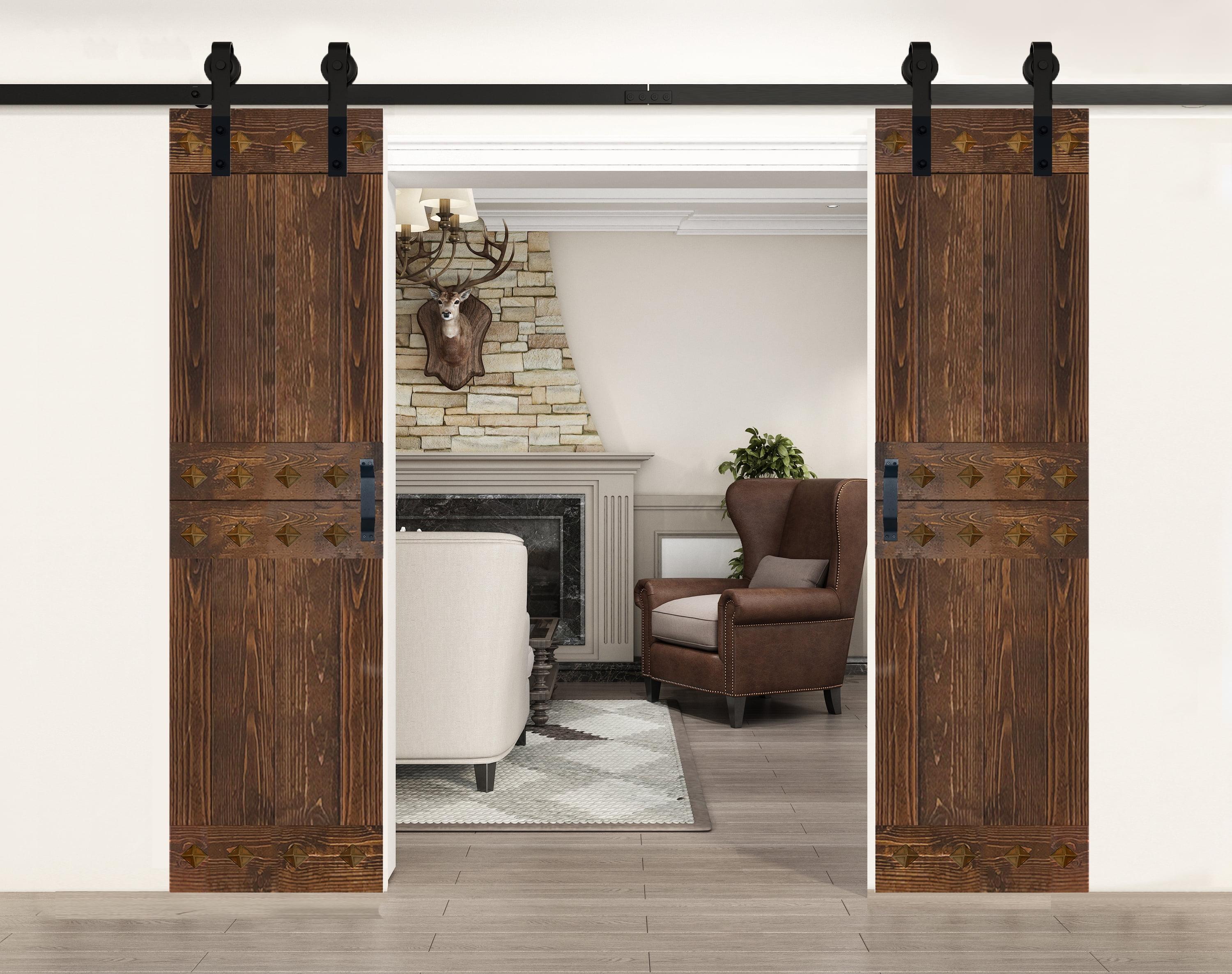 IsLife 84'' Solid Wood Paneled Low-Gloss with Installation Hardware Kit Barn Door (Set of 2)