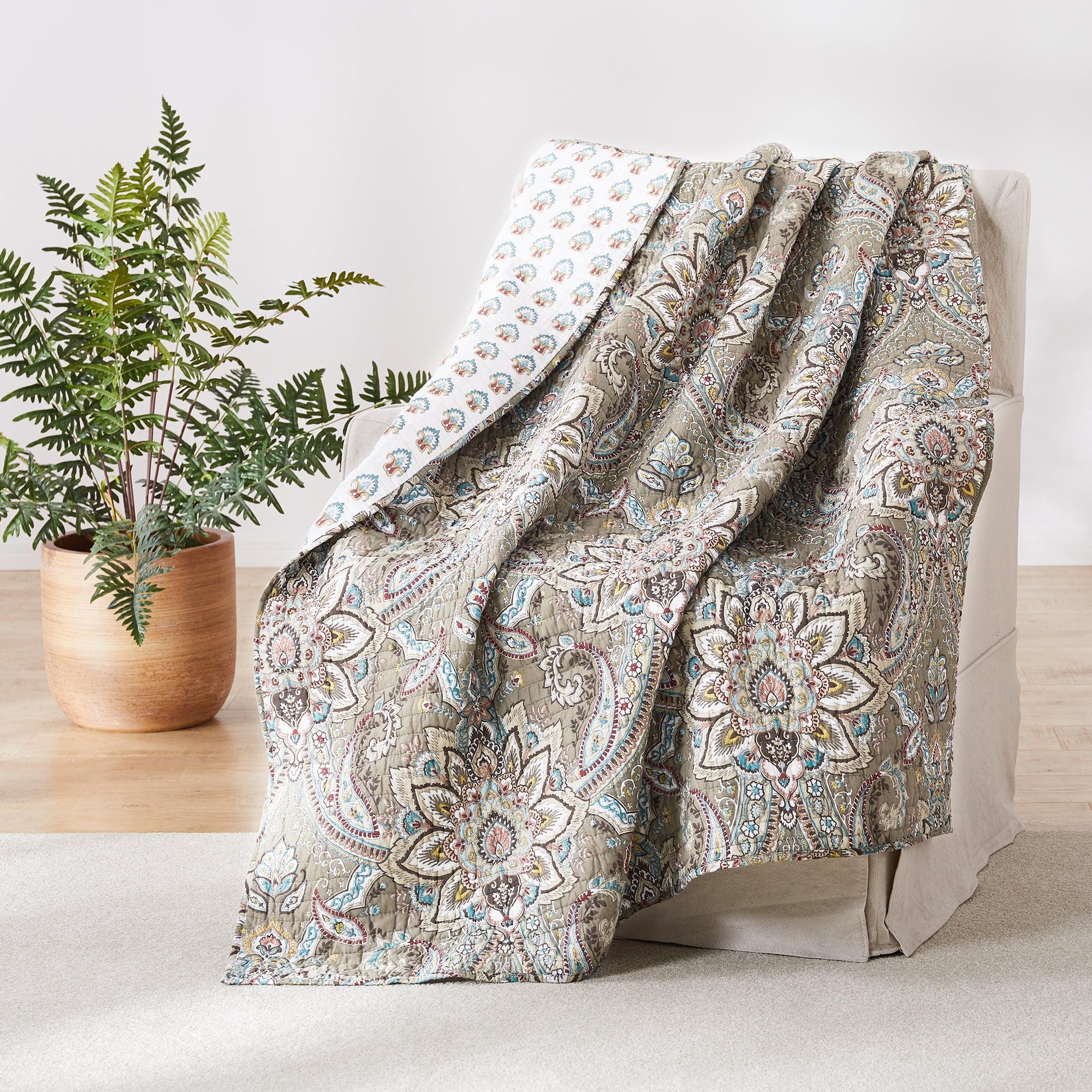 Kassandra Medallion Cotton Quilted Throw 50x60 in - Taupe & Teal