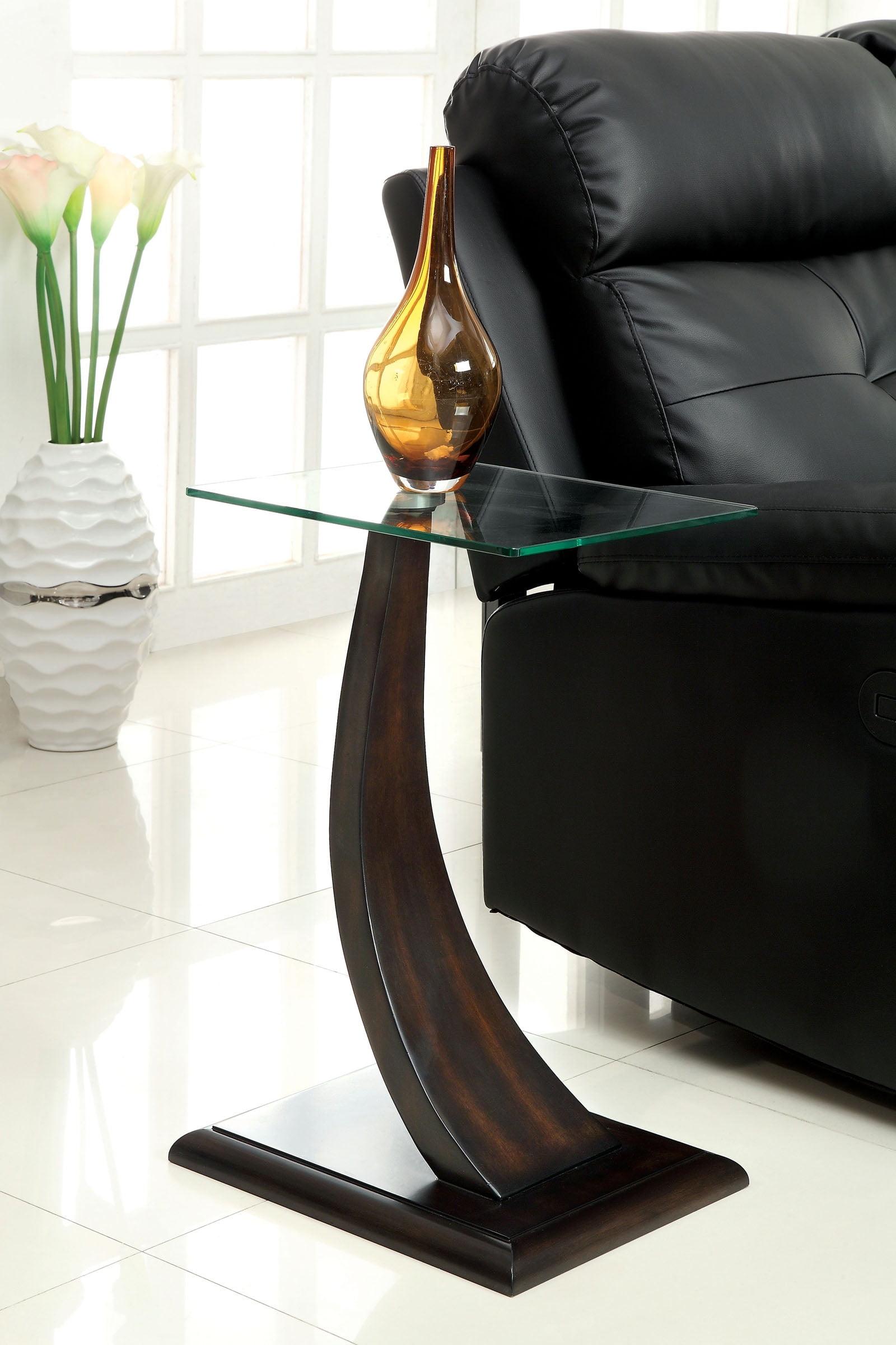 Furniture Of America Valon Dark Walnut Curved Pedestal Side Table With Glass Top