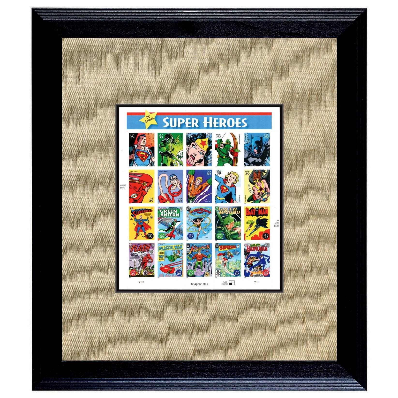 Super Heroes U.S. Stamp Sheet in Black Wood Frame