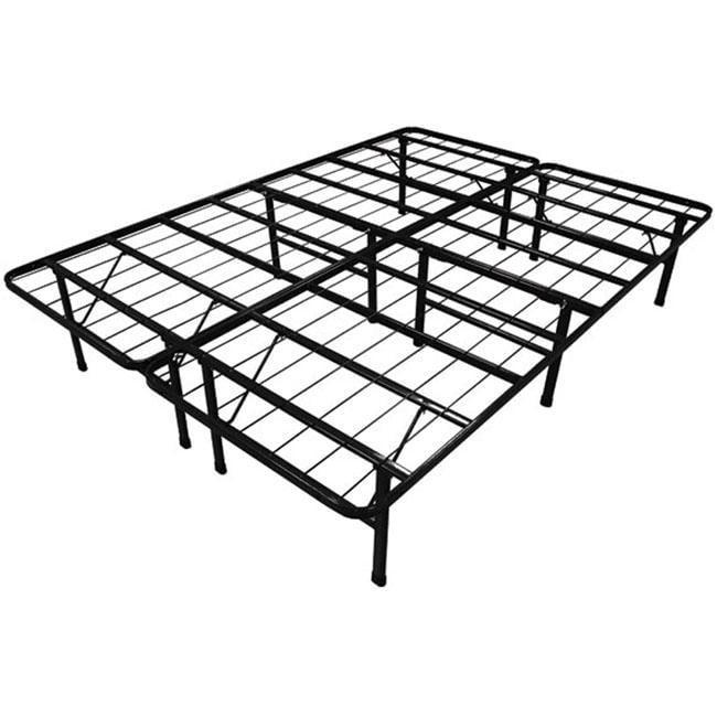 King-Size Black Steel Folding Metal Platform Bed Frame with Drawer