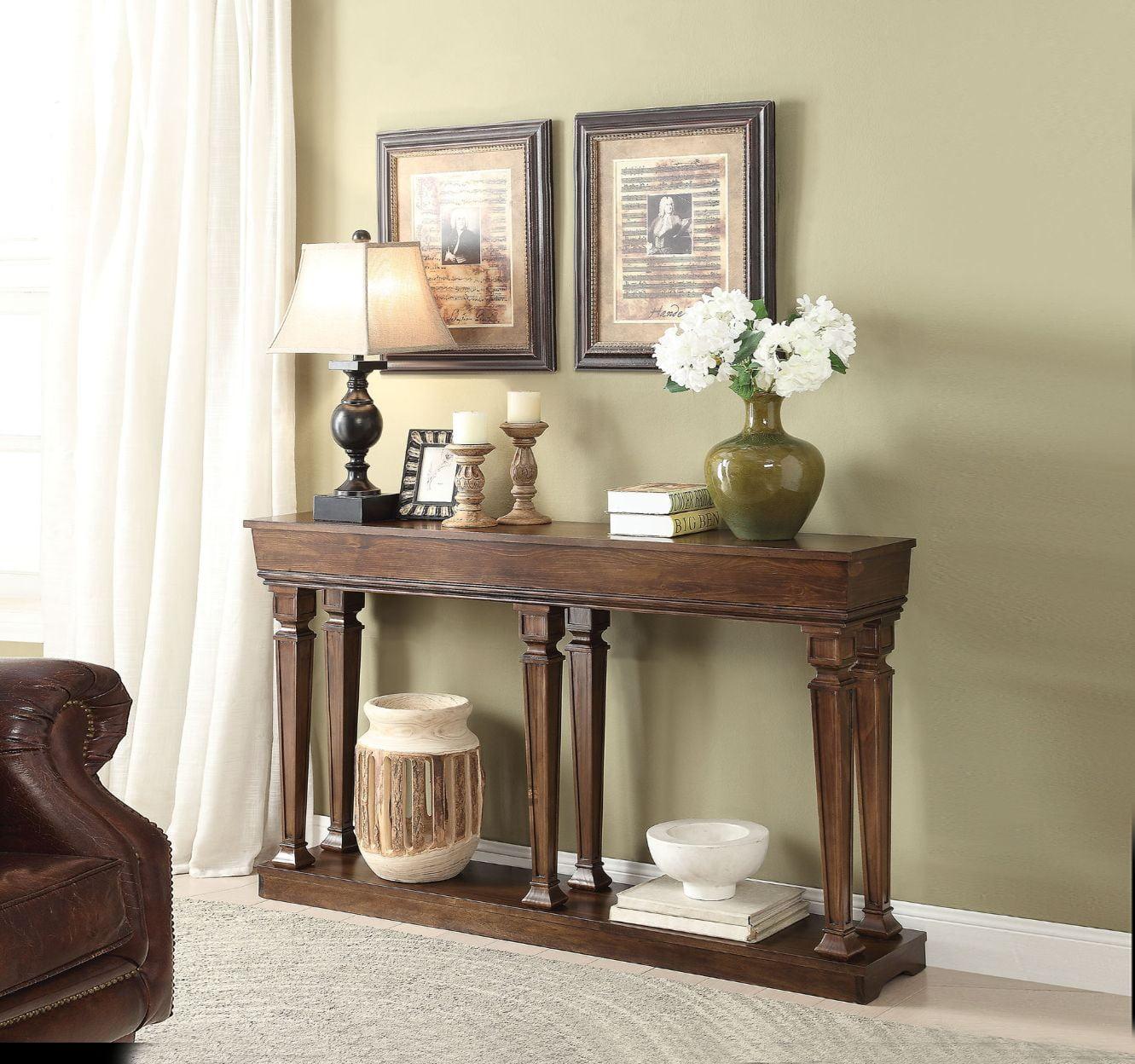 72" Oak Wood Console Table with Storage Shelf