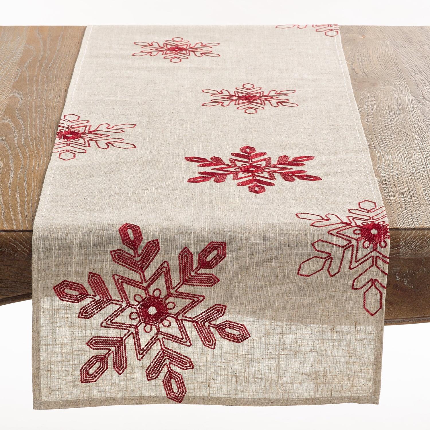 Rustic Red Snowflake Embroidered Christmas Table Runner 16" x 70"