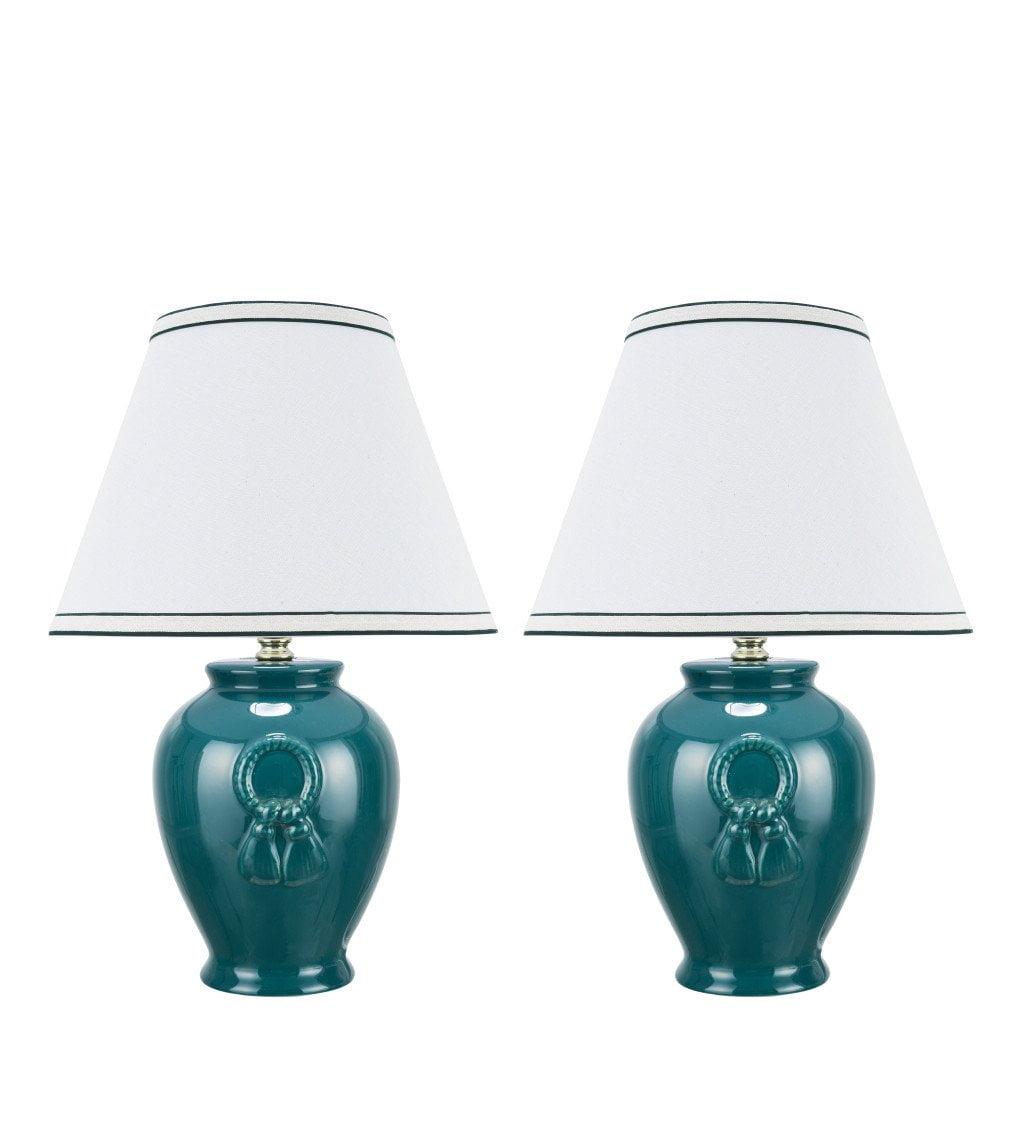 Aspen Creative 40069-2, Two Pack Set, 17" High, Traditional Ceramic Table Lamp, Green with Hardback Empire Shaped Lamp Shade in Off-White, 11 1/2" Wide