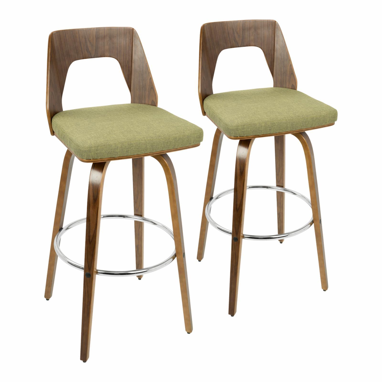 Walnut and Green Fabric Swivel Barstool with Chrome Accents - Set of 2