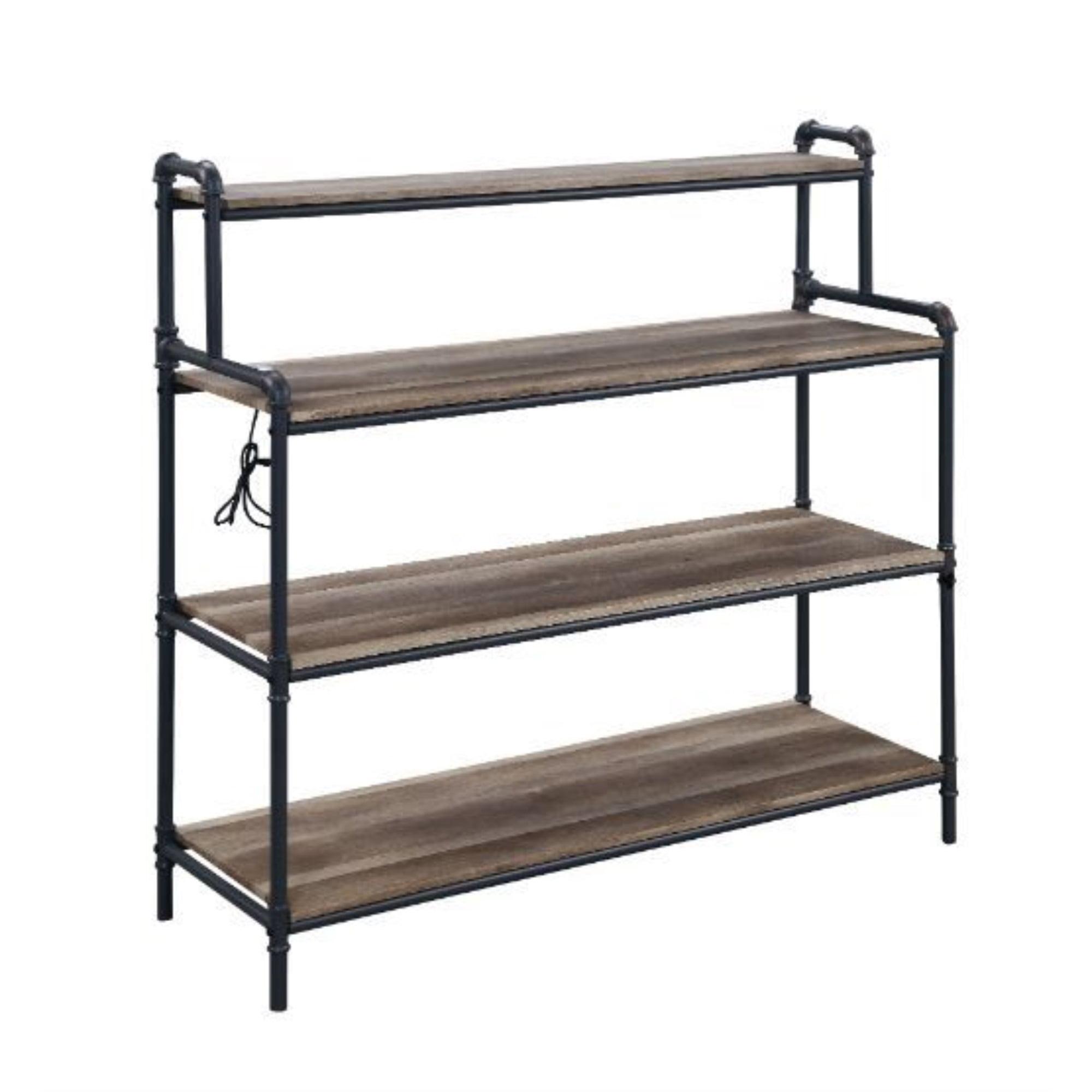 Cordelia 61'' Antique Oak & Sandy Black Industrial Bookshelf with USB