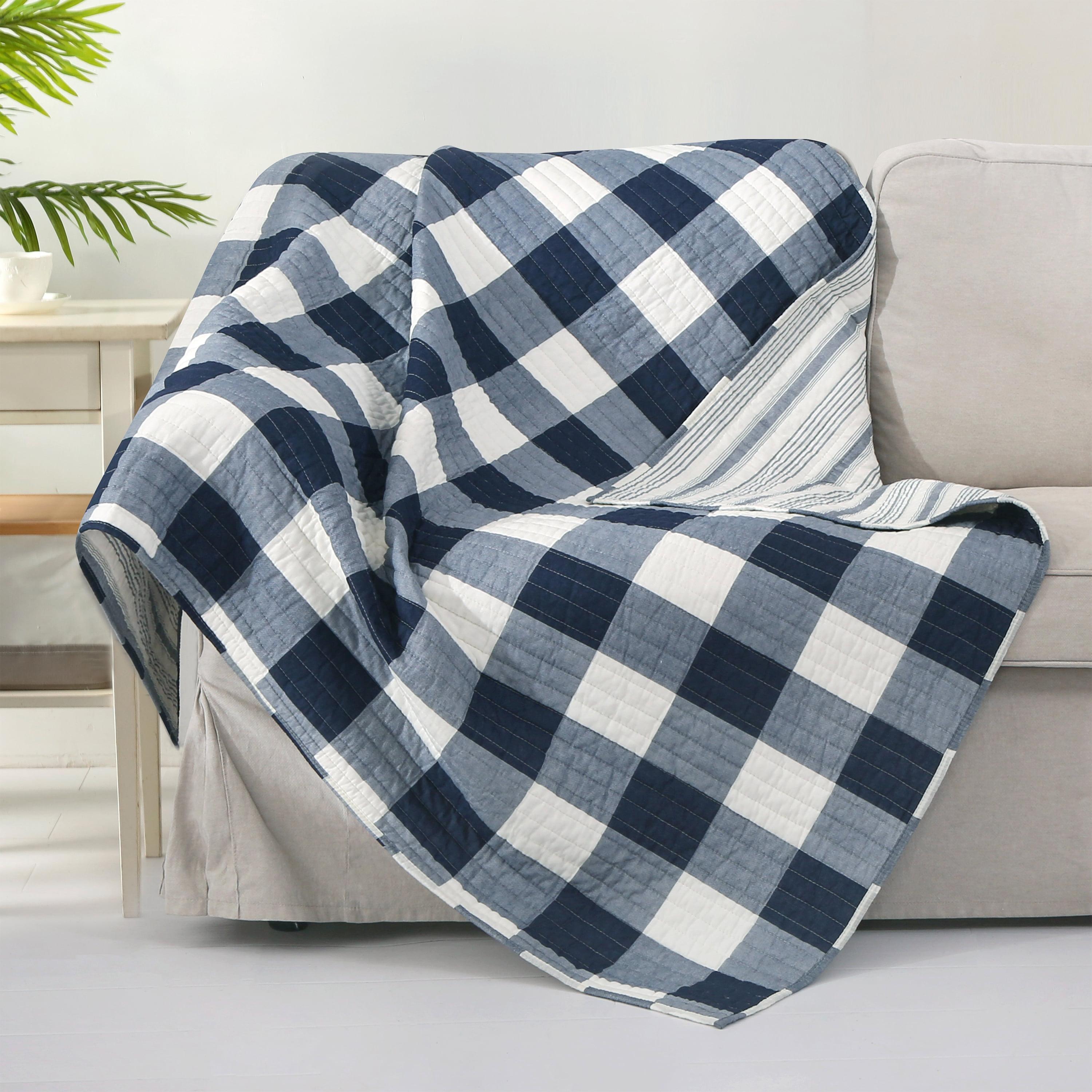 Camden Navy and Cream Cotton Quilted Reversible Throw