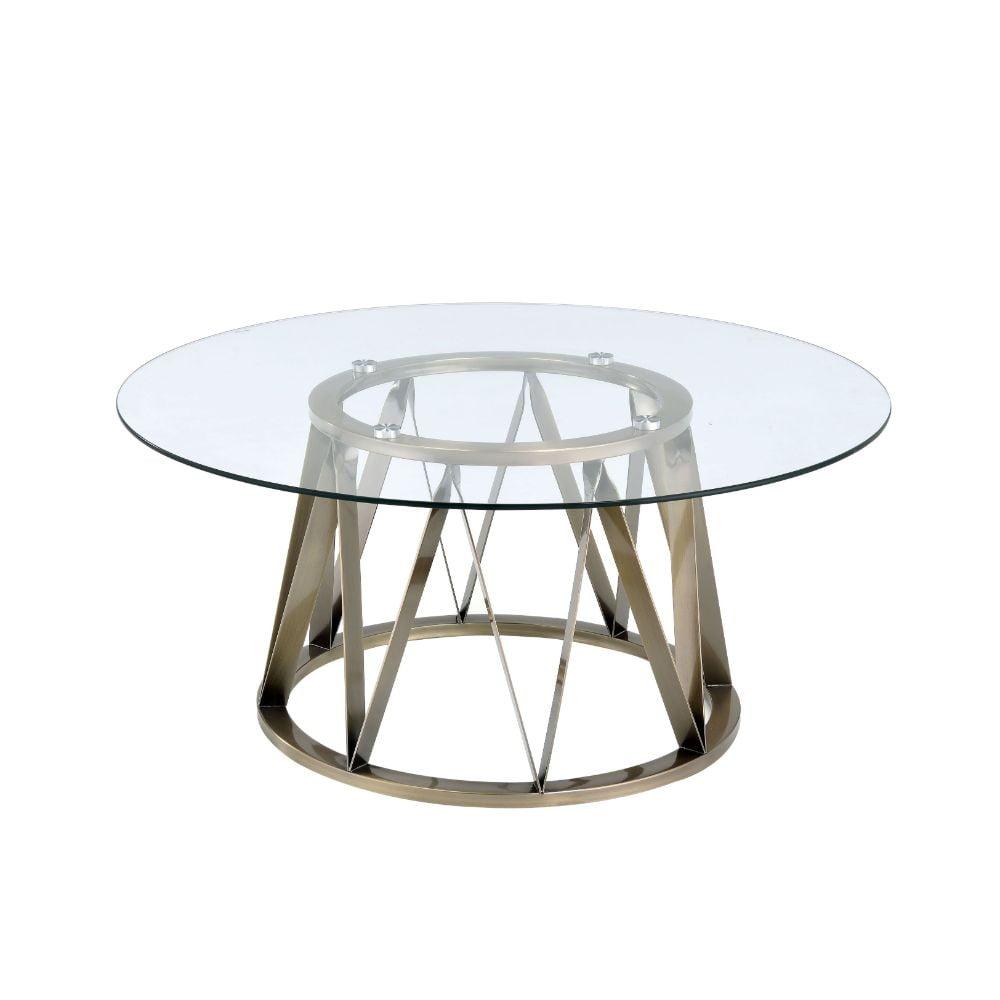 Round Antique Brass and Clear Glass Coffee Table