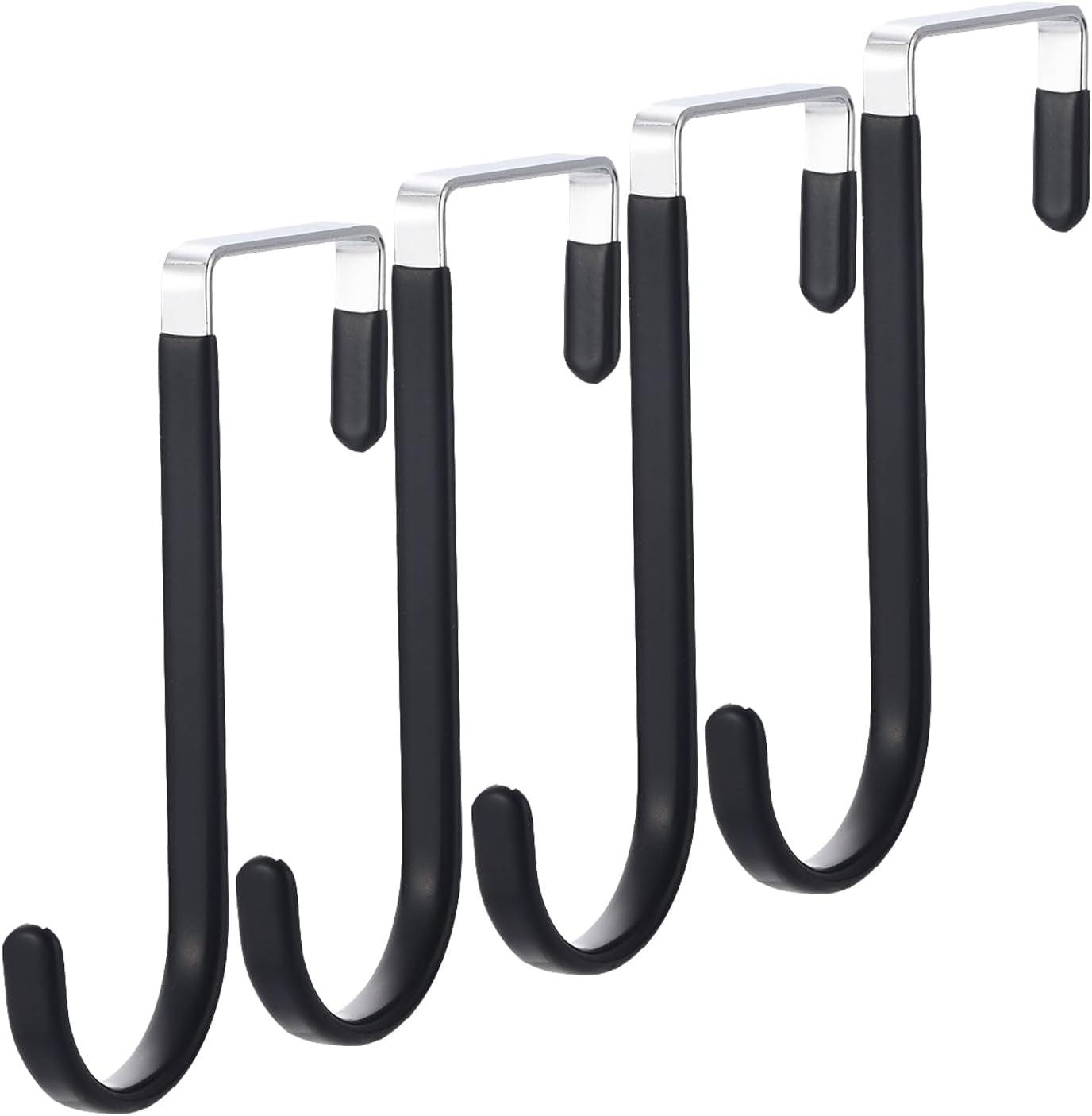 Over The Door Hooks, 4 Pack Upgraded Long Door Hangers Hooks with Rubber Prevent Scratches Heavy Duty Organizer Hooks for Hanging Clothes, Towels, Hats, Coats, Bags Black