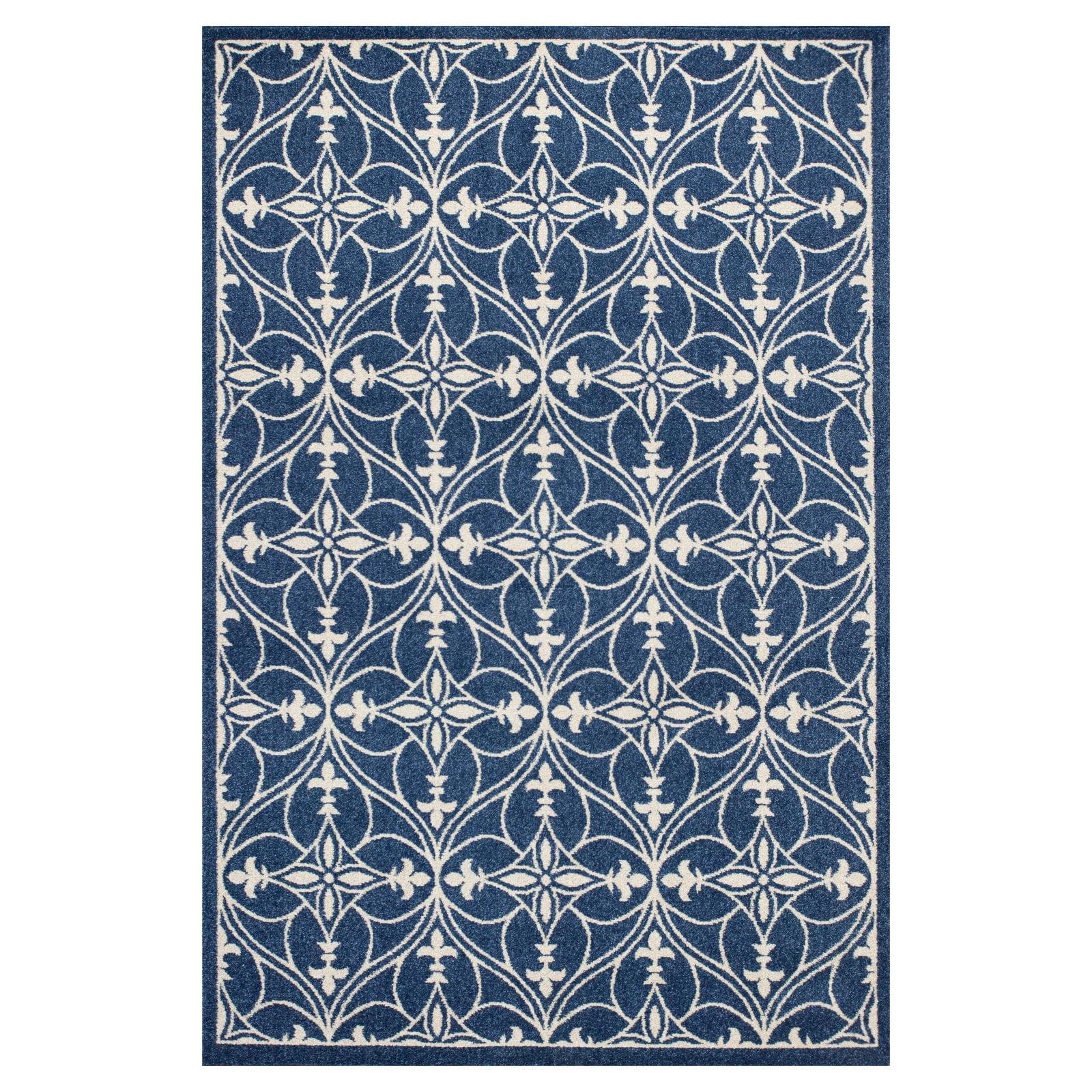 Modern Denim Blue Rectangular Easy-Care Synthetic Rug