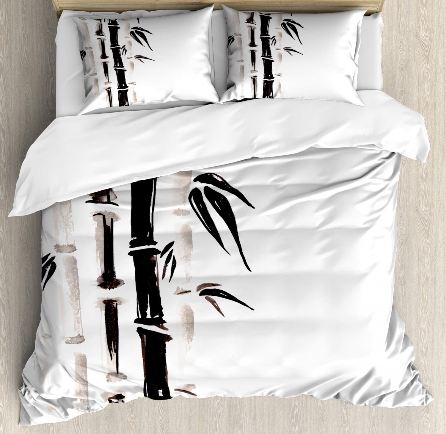 Twin Bamboo Pattern Black and White Duvet Cover Set