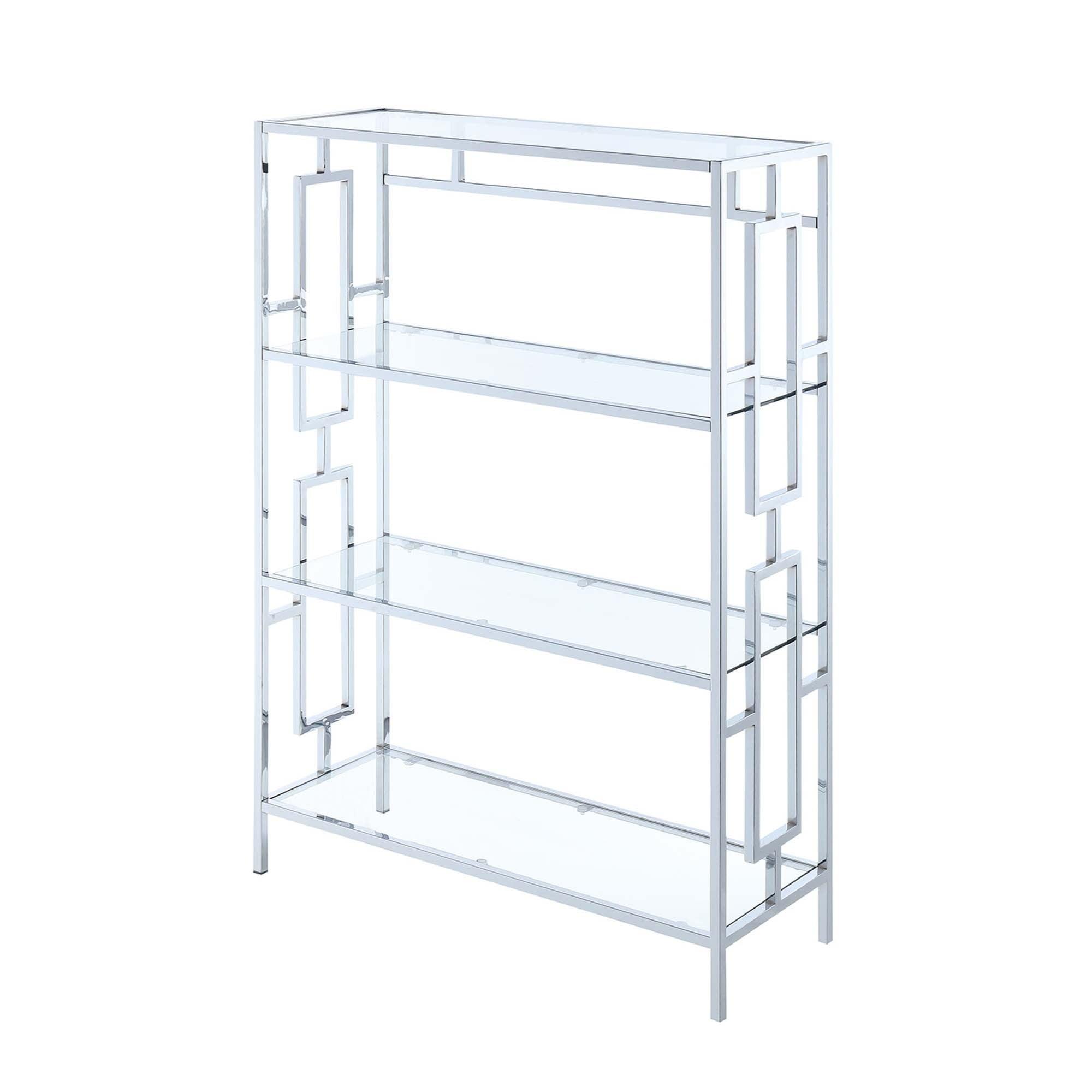 Town Square Chrome 4-Tier Clear Glass Bookshelf