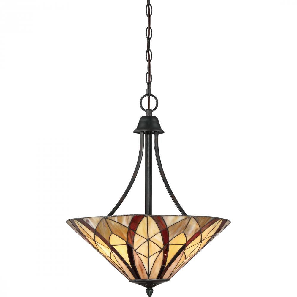 Valiant Bronze Tiffany Glass 3-Light Pendant for Indoor/Outdoor
