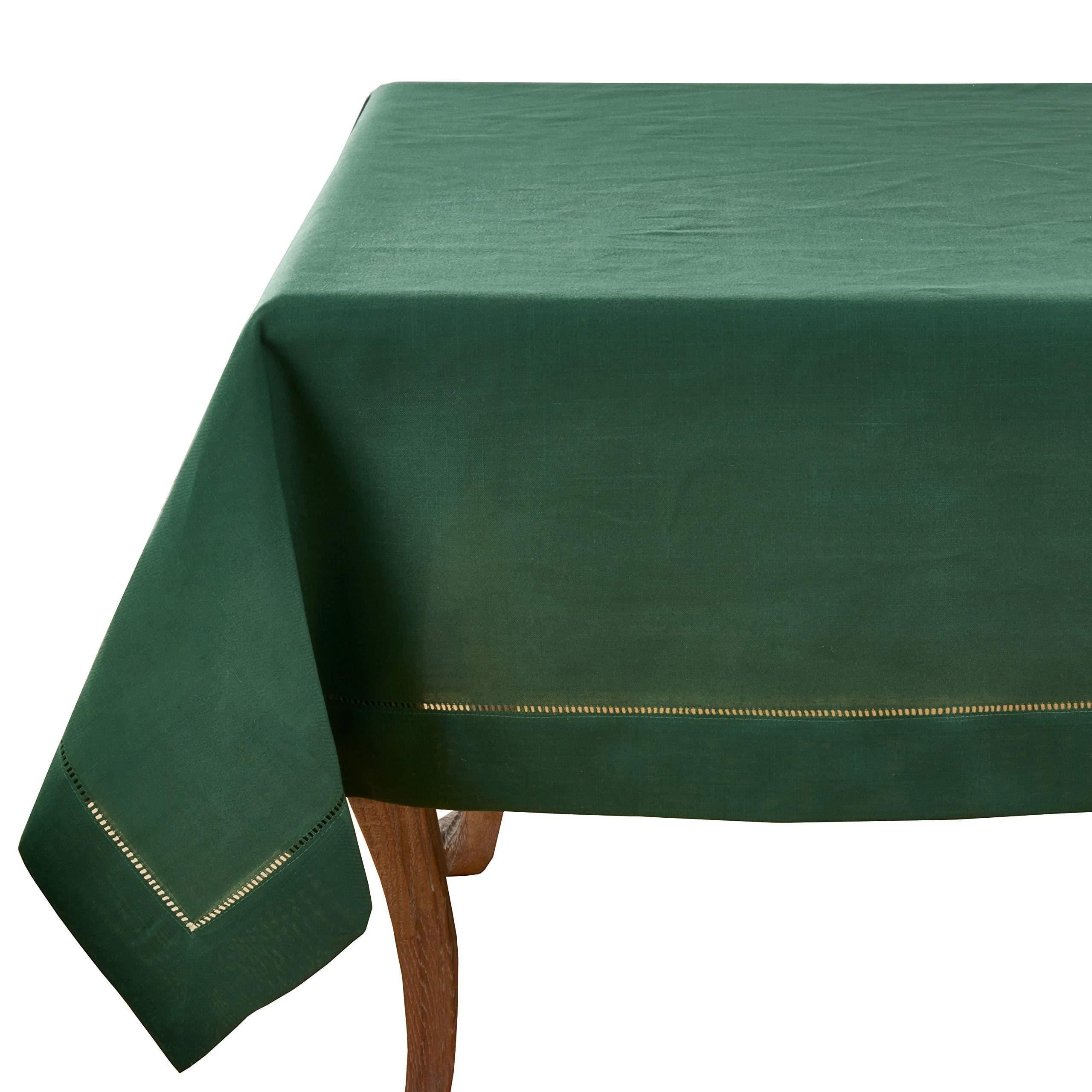 Jasper Green Hemstitch Border Rectangular Fabric Tablecloth