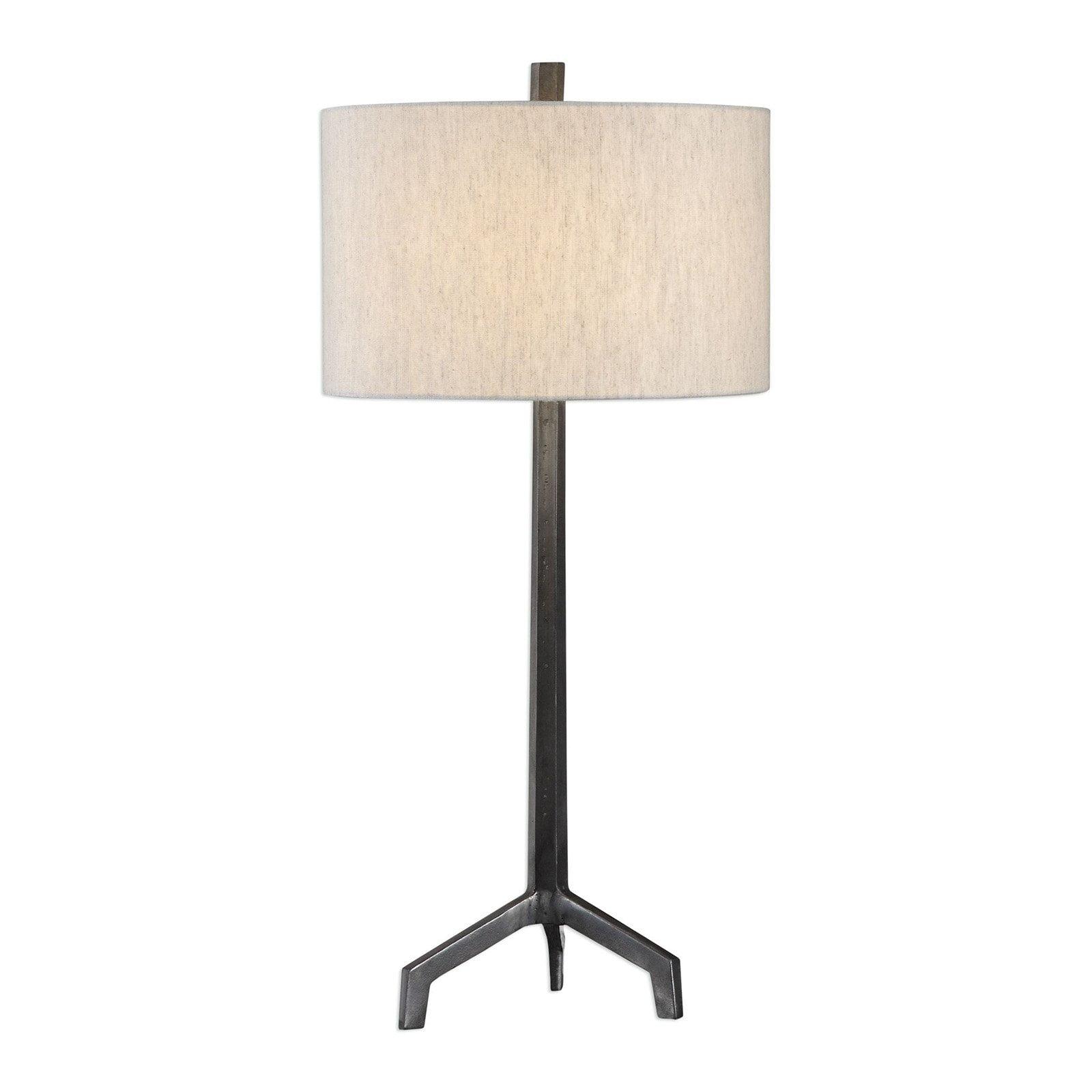 Ivor 33'' Raw Steel Table Lamp with Neutral Drum Shade