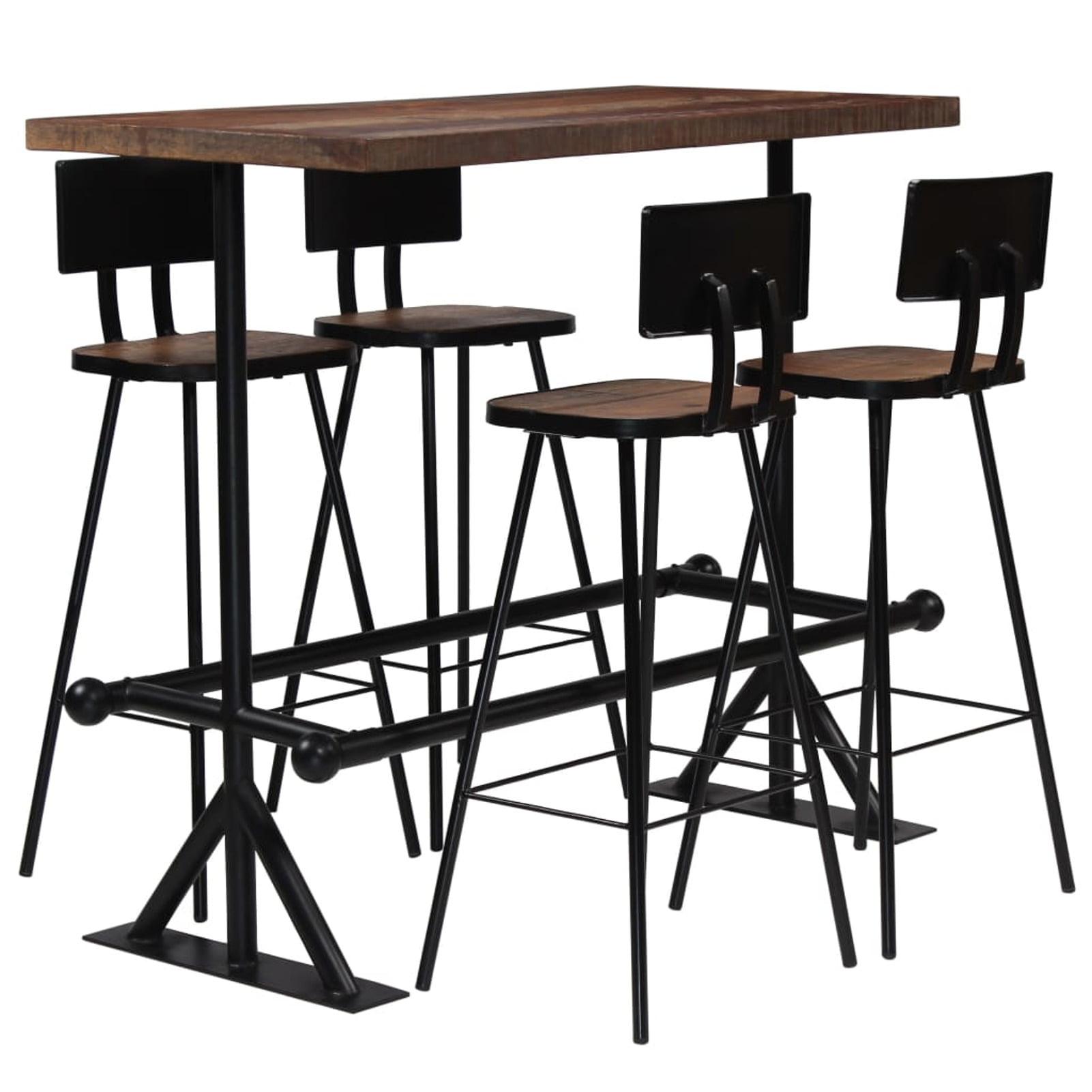 Retro Industrial 5-Piece Bar Set with Reclaimed Wood & Steel Frame