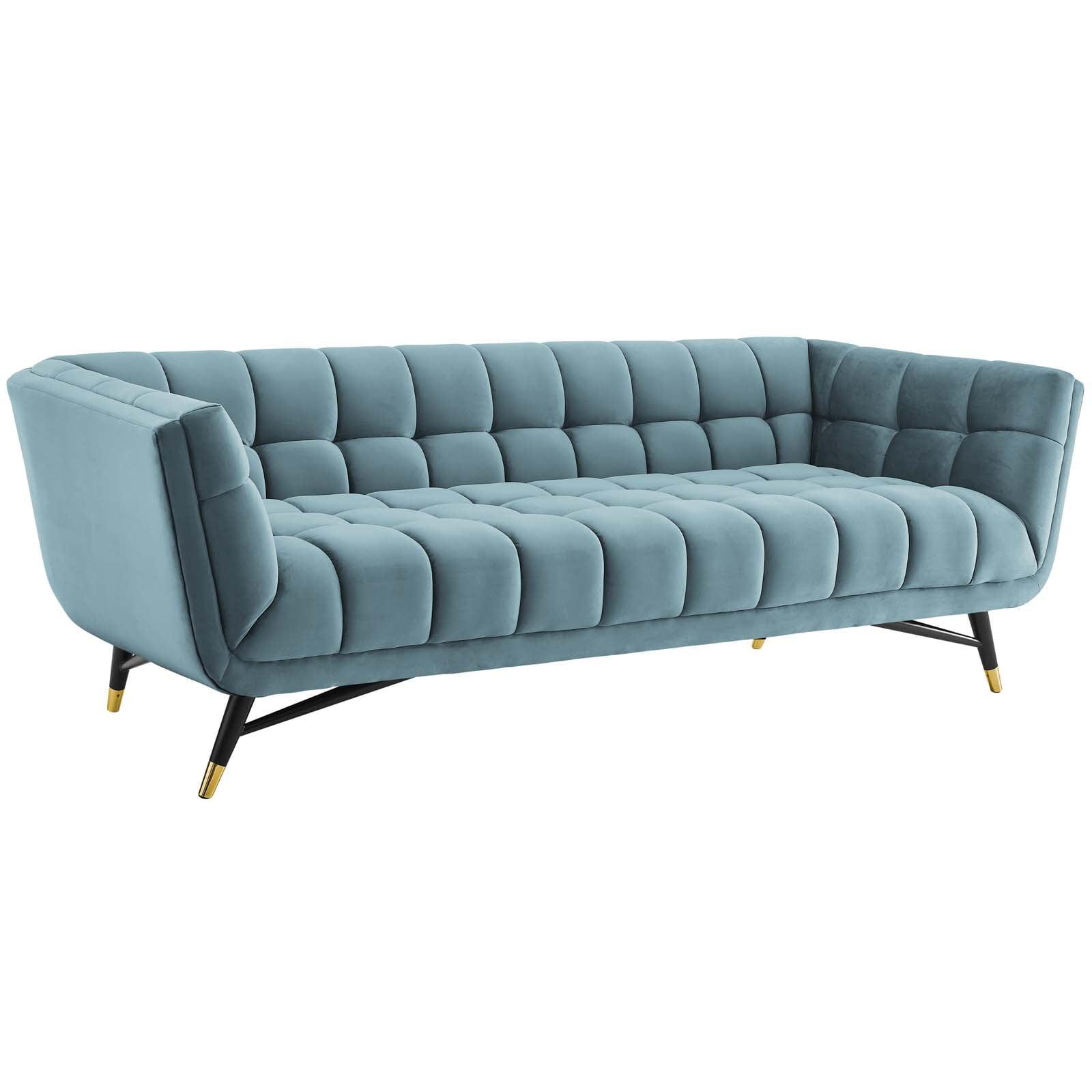 Modern Contemporary Urban Design Living Room Lounge Club Lobby Sofa, Velvet Fabric, Blue