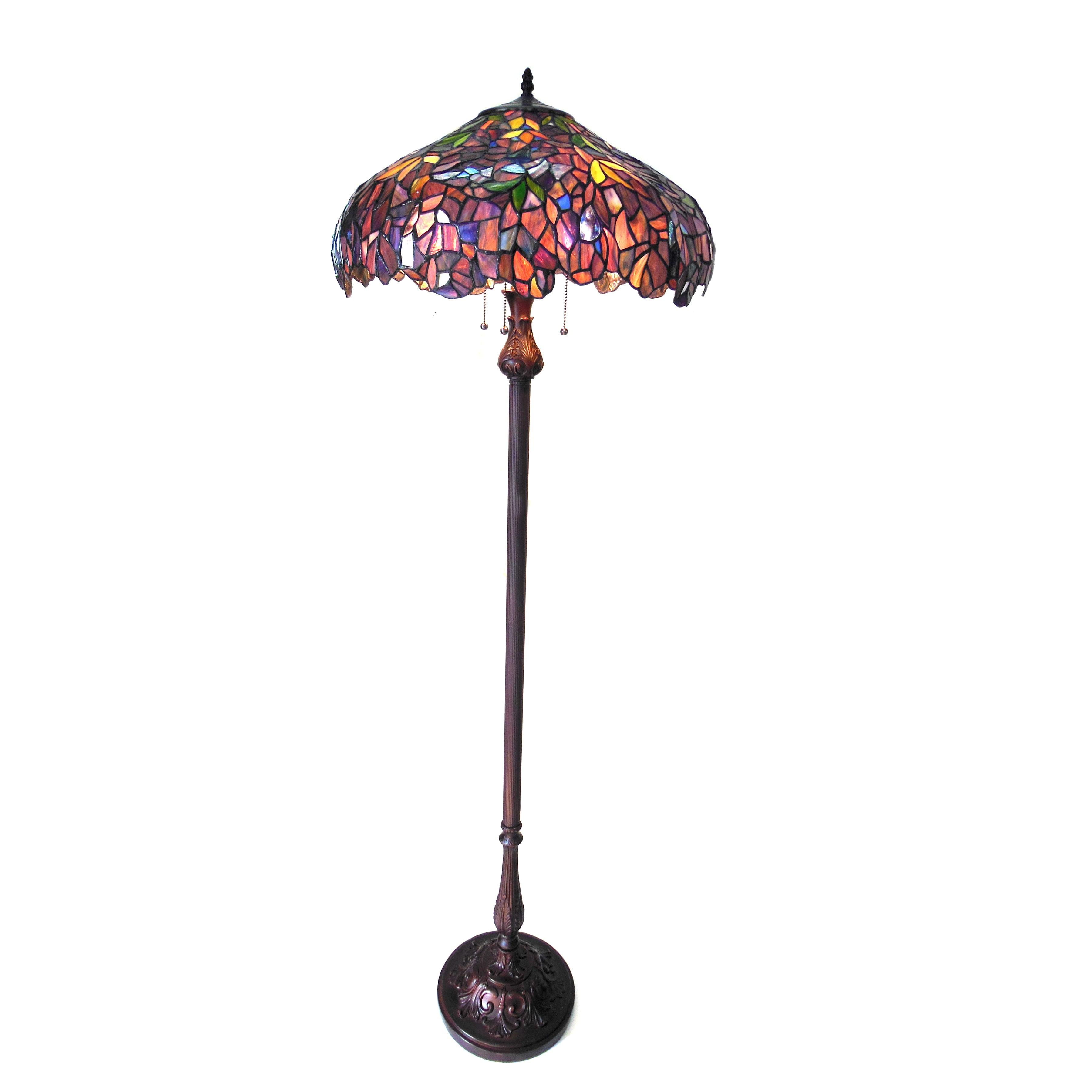 Elegant Bronze Wisteria Tiffany-Style Stained Glass Floor Lamp